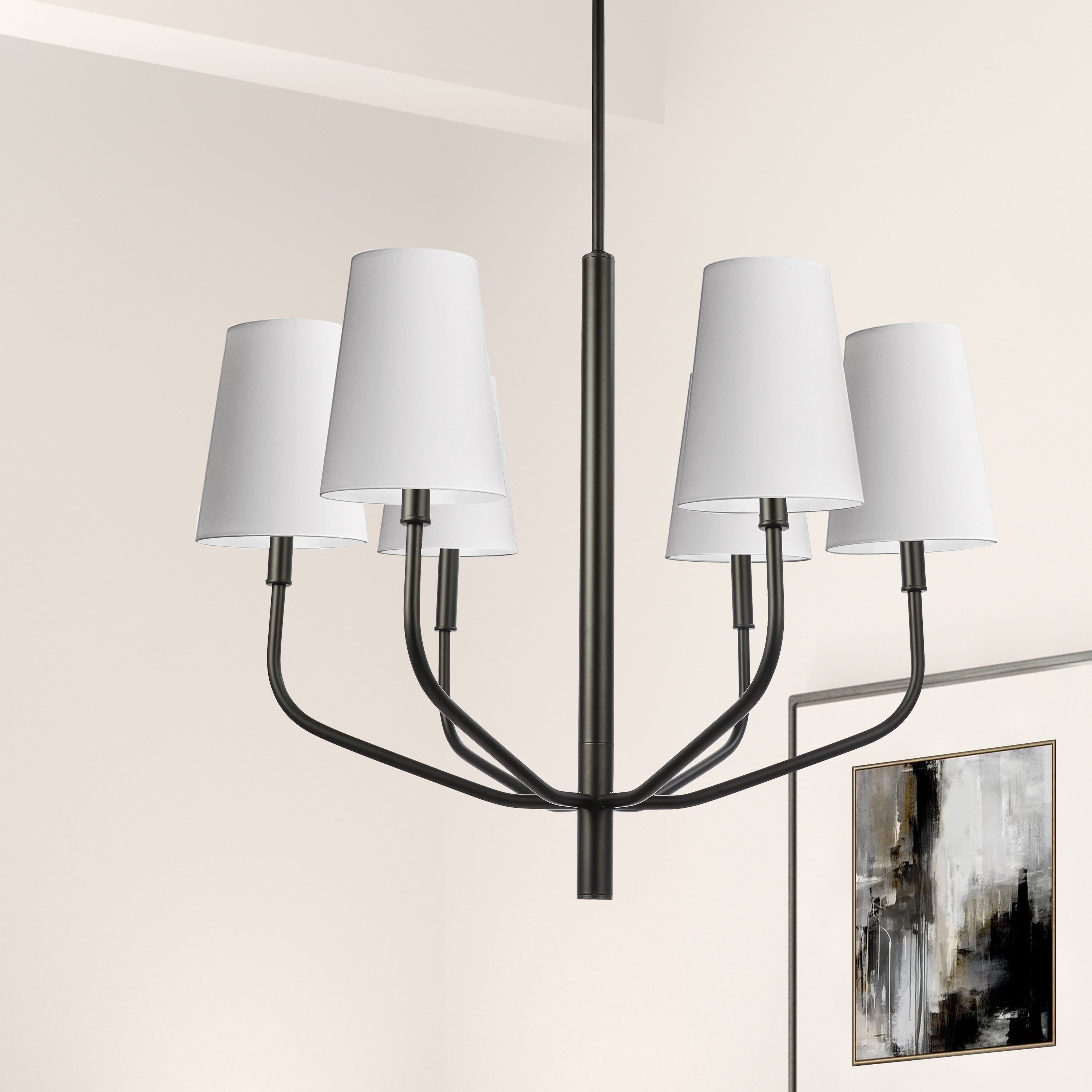 Dainolite Eleanor - ELN-286C-MB-790 - 6 Light Pendant, Matte Black w/ White Shades - White