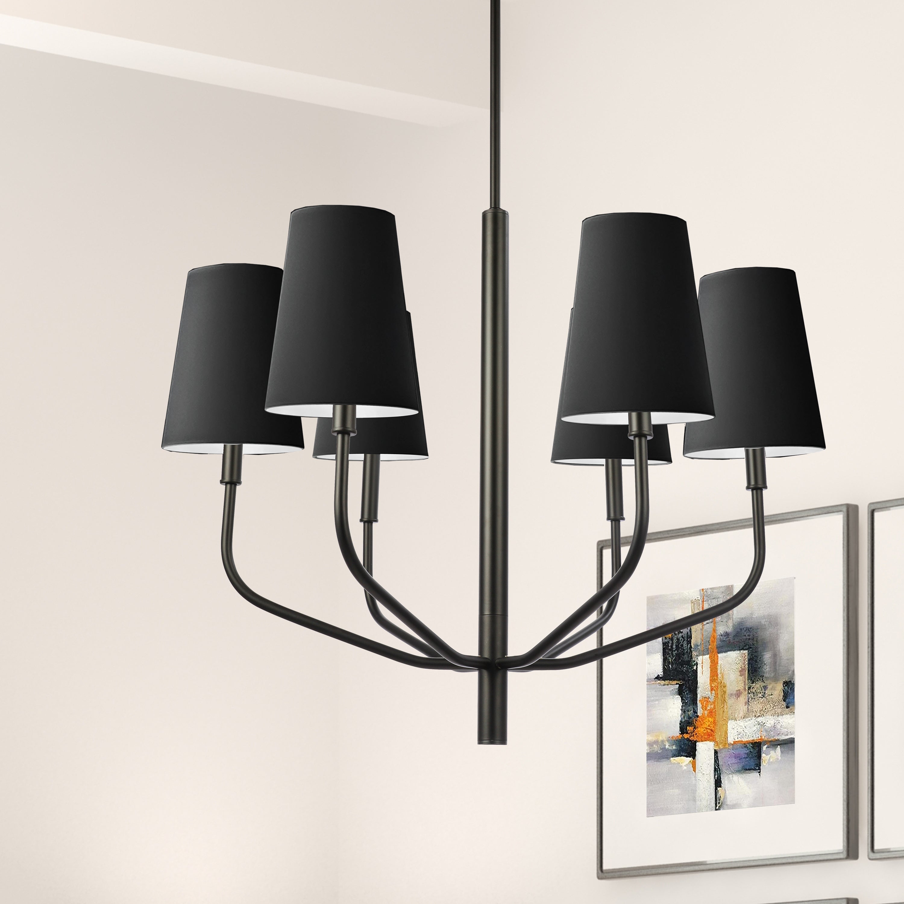 Dainolite Eleanor - ELN-286C-MB-797 - 6 Light Pendant, Matte Black w/ Black Shades - Black