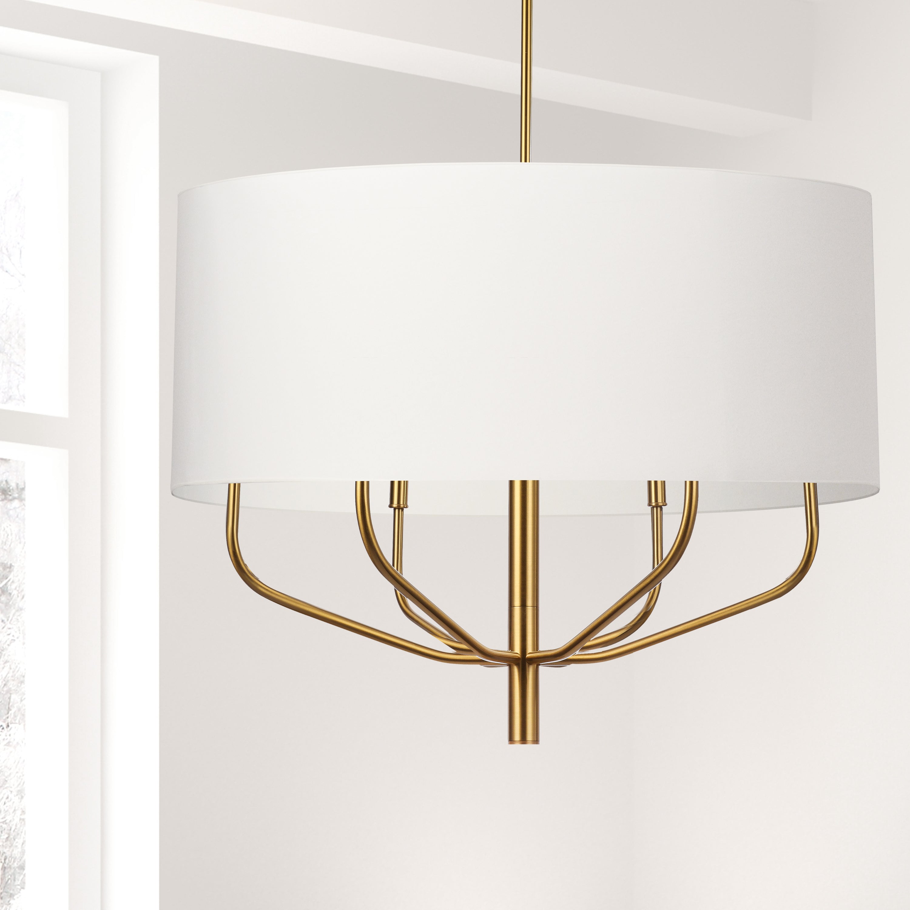 Dainolite Eleanor - ELN-306C-AGB-790 - 6 Light Pendant, Aged Brass w/ White Fabric Shade - White