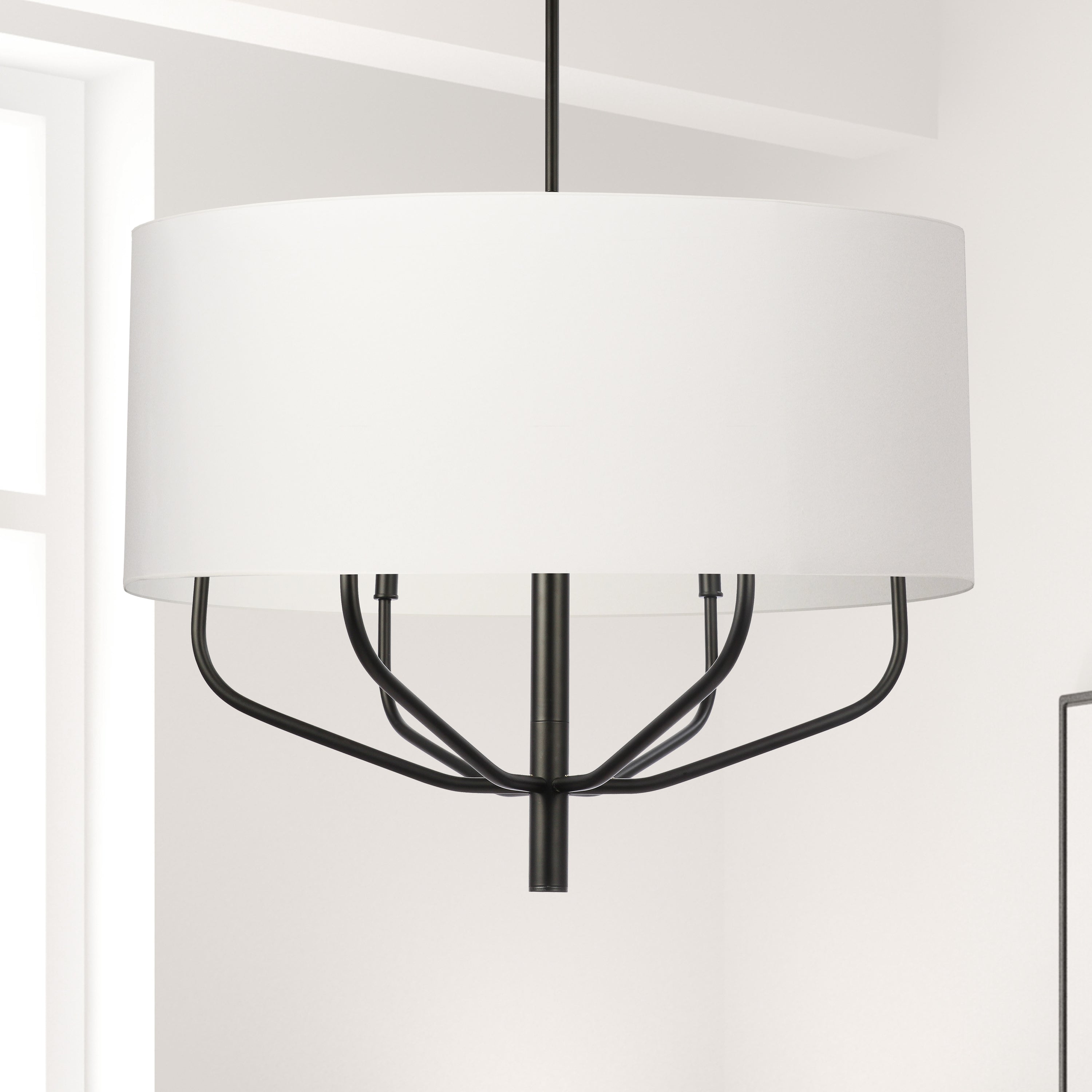 Dainolite Eleanor - ELN-306C-MB-790 - 6 Light Pendant, Matte Black w/ White Fabric Shade - White