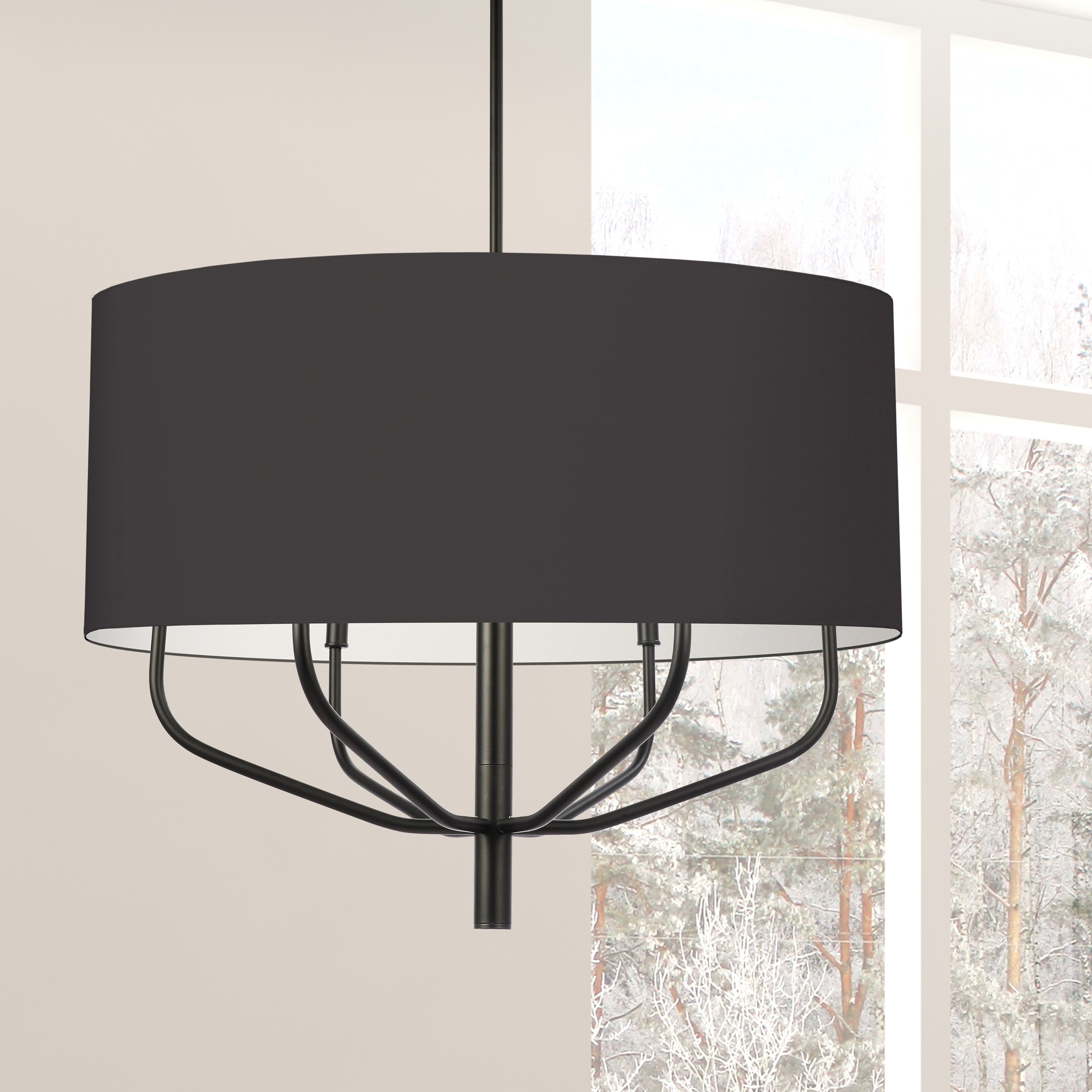 Dainolite Eleanor - ELN-306C-MB-797 - 6 Light Pendant, Matte Black w/ Black Fabric Shade - Black