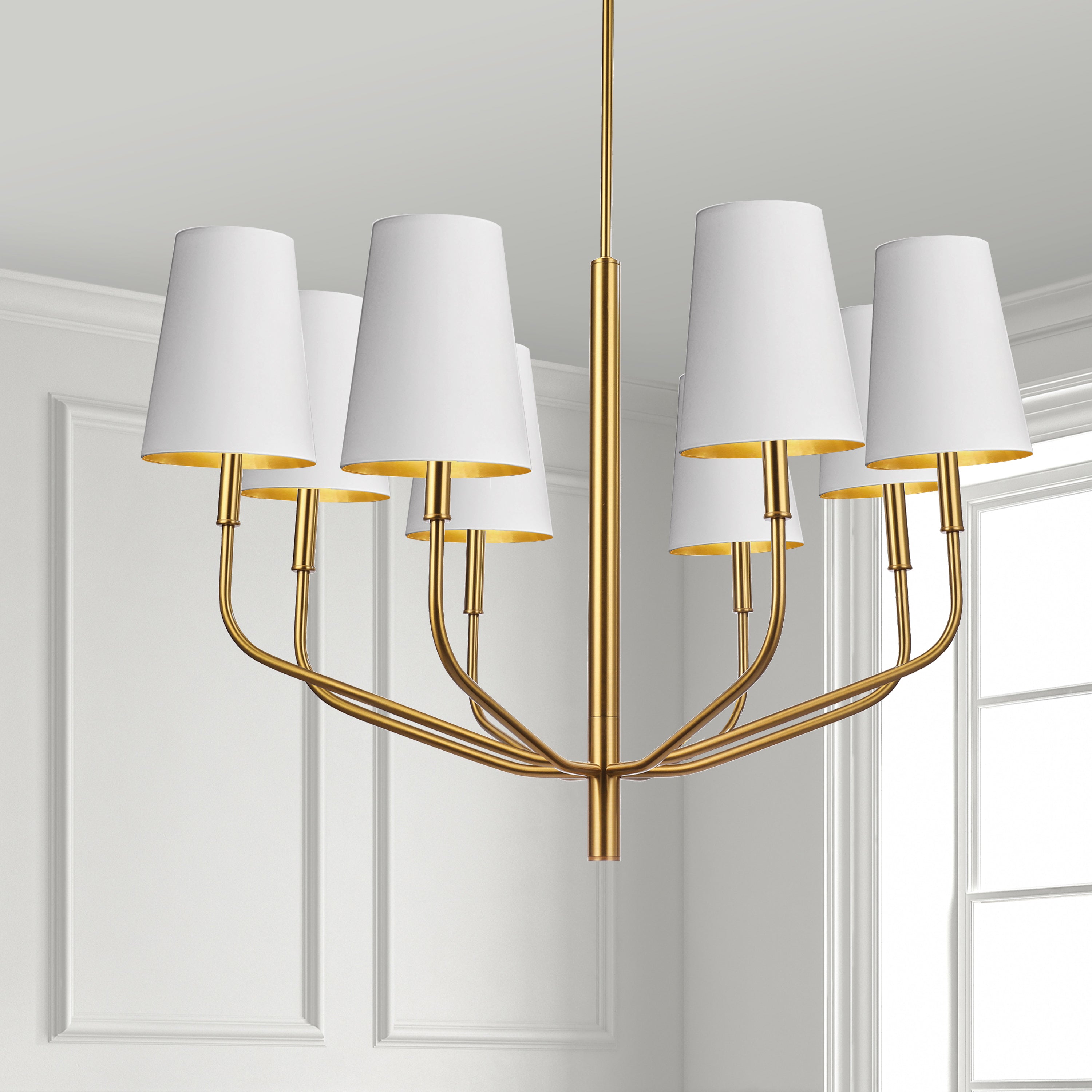 Dainolite Eleanor - ELN-368C-AGB-692 - 8 Light Pendant, Aged Brass w/ White Shades - White