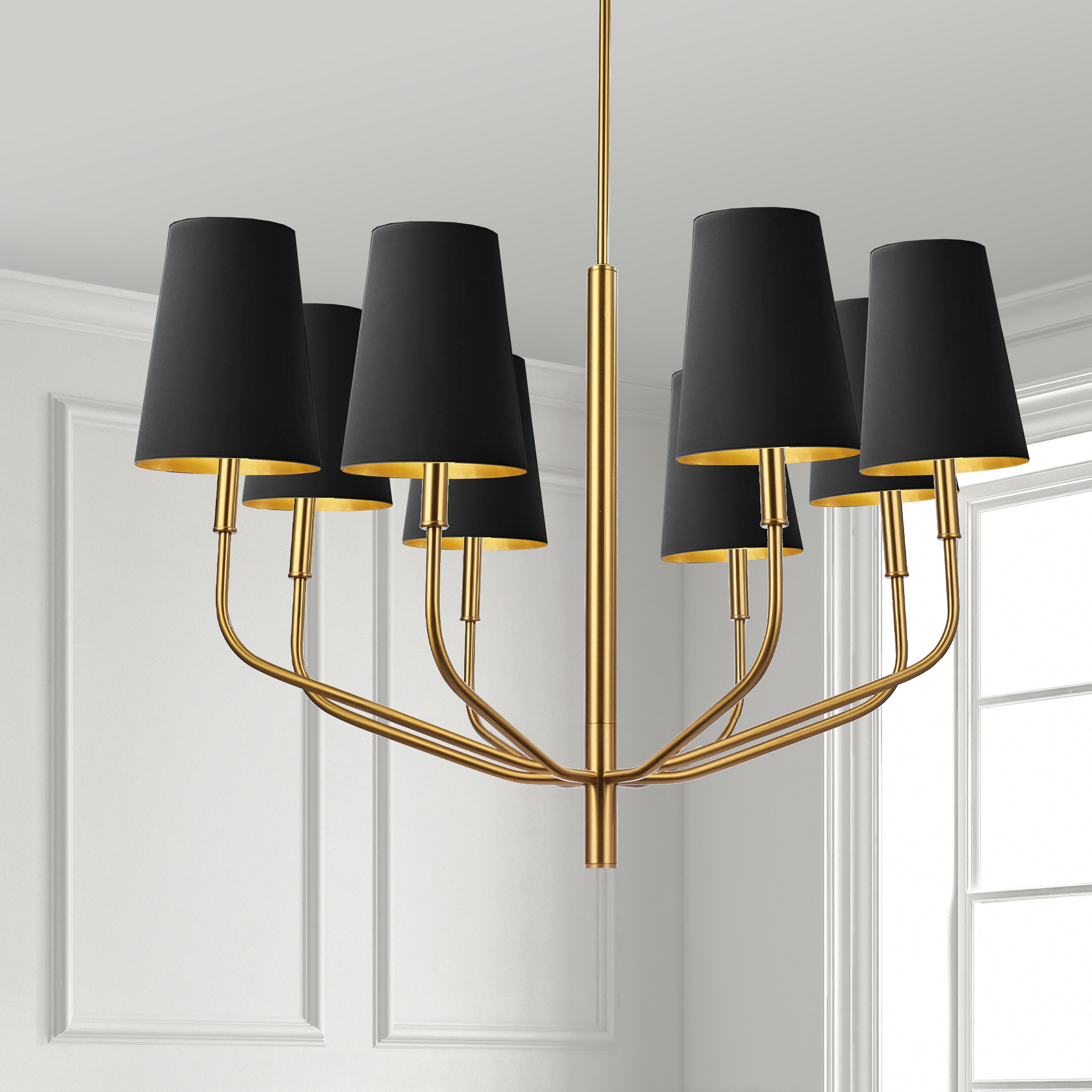 Dainolite Eleanor - ELN-368C-AGB-698 - 8 Light Pendant, Aged Brass w/ Black Shades - Black