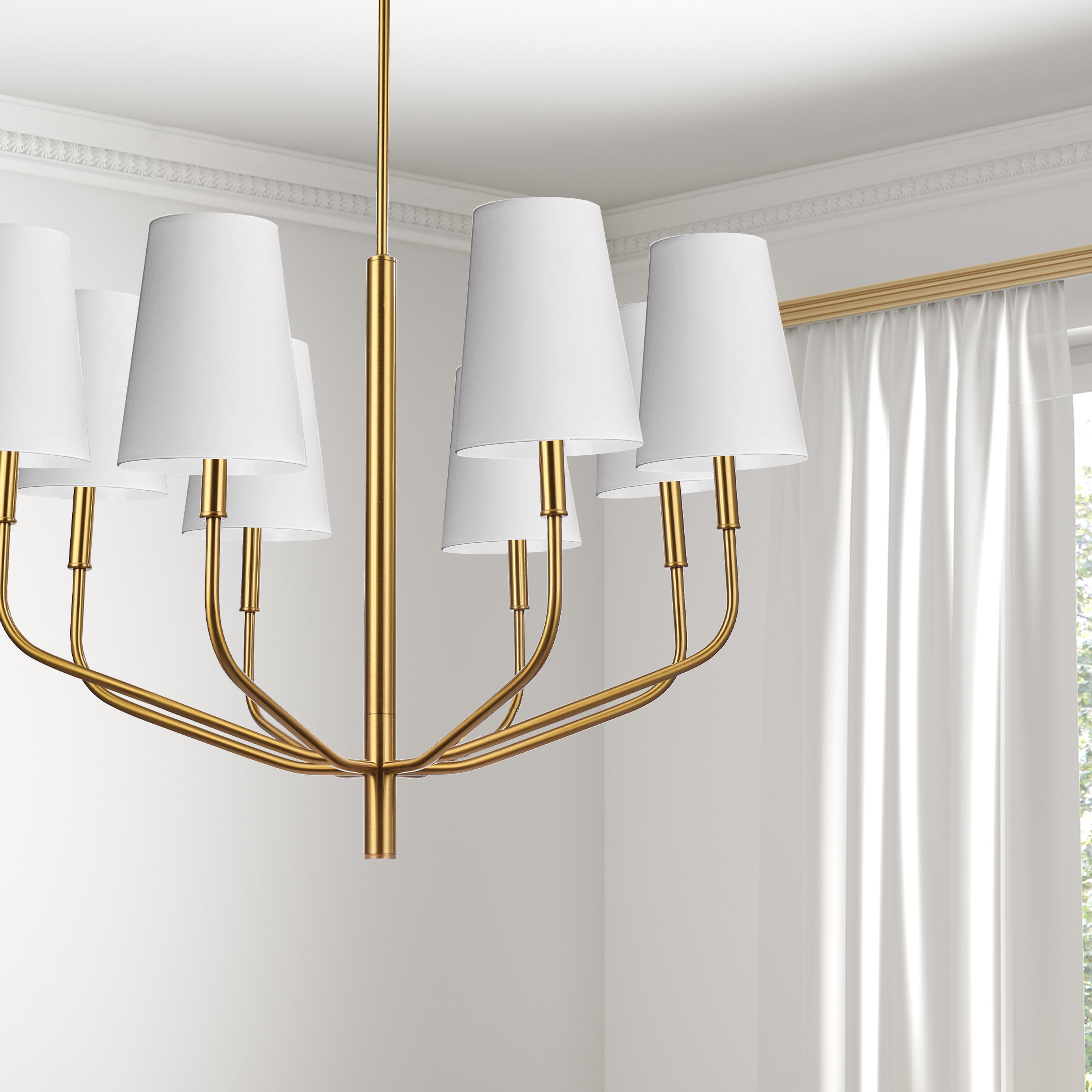 Dainolite Eleanor - ELN-368C-AGB-790 - 8 Light Pendant, Aged Brass w/ White Shades - White