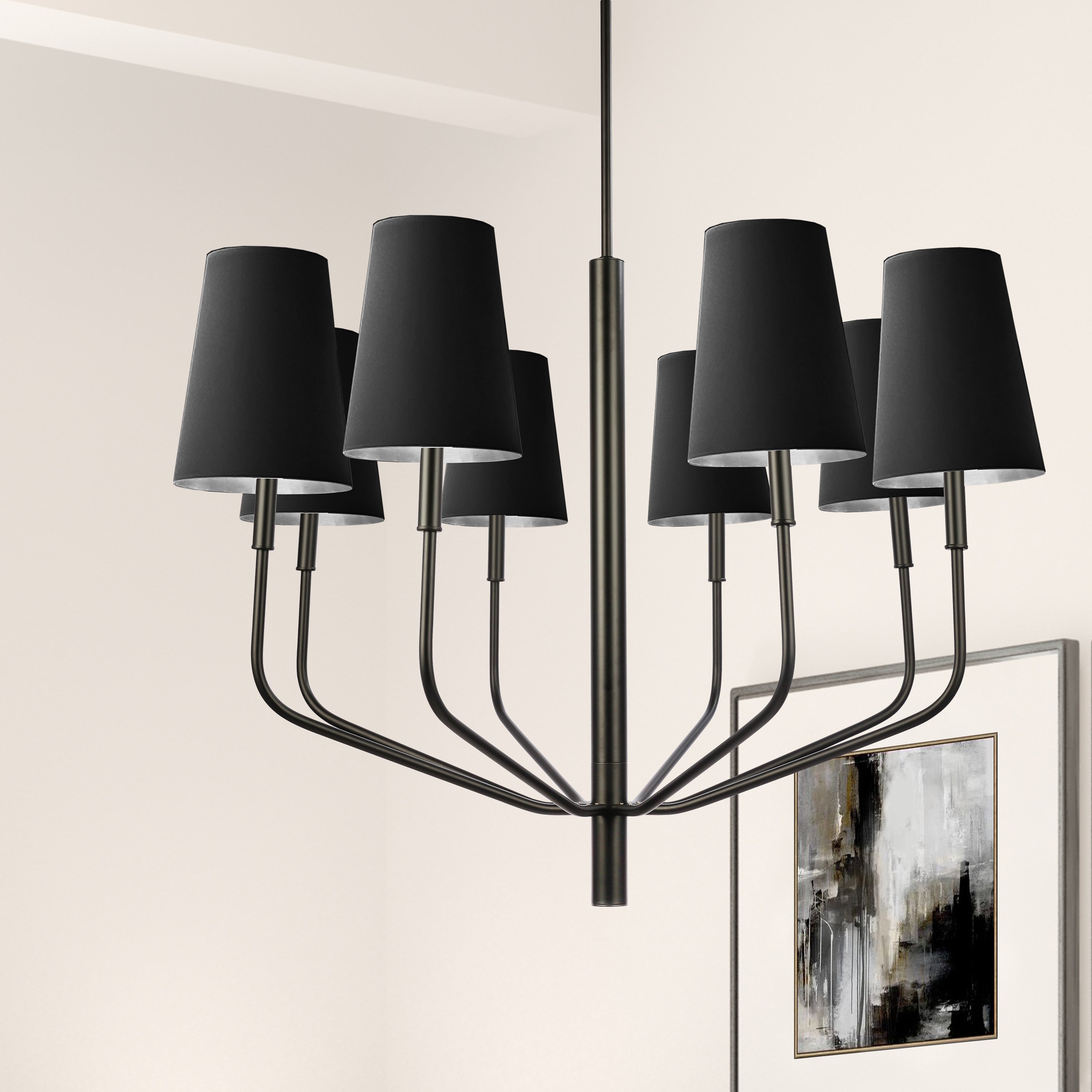 Dainolite Eleanor - ELN-368C-MB-697 - 8 Light Pendant, Matte Black w/ Black Shades - Black