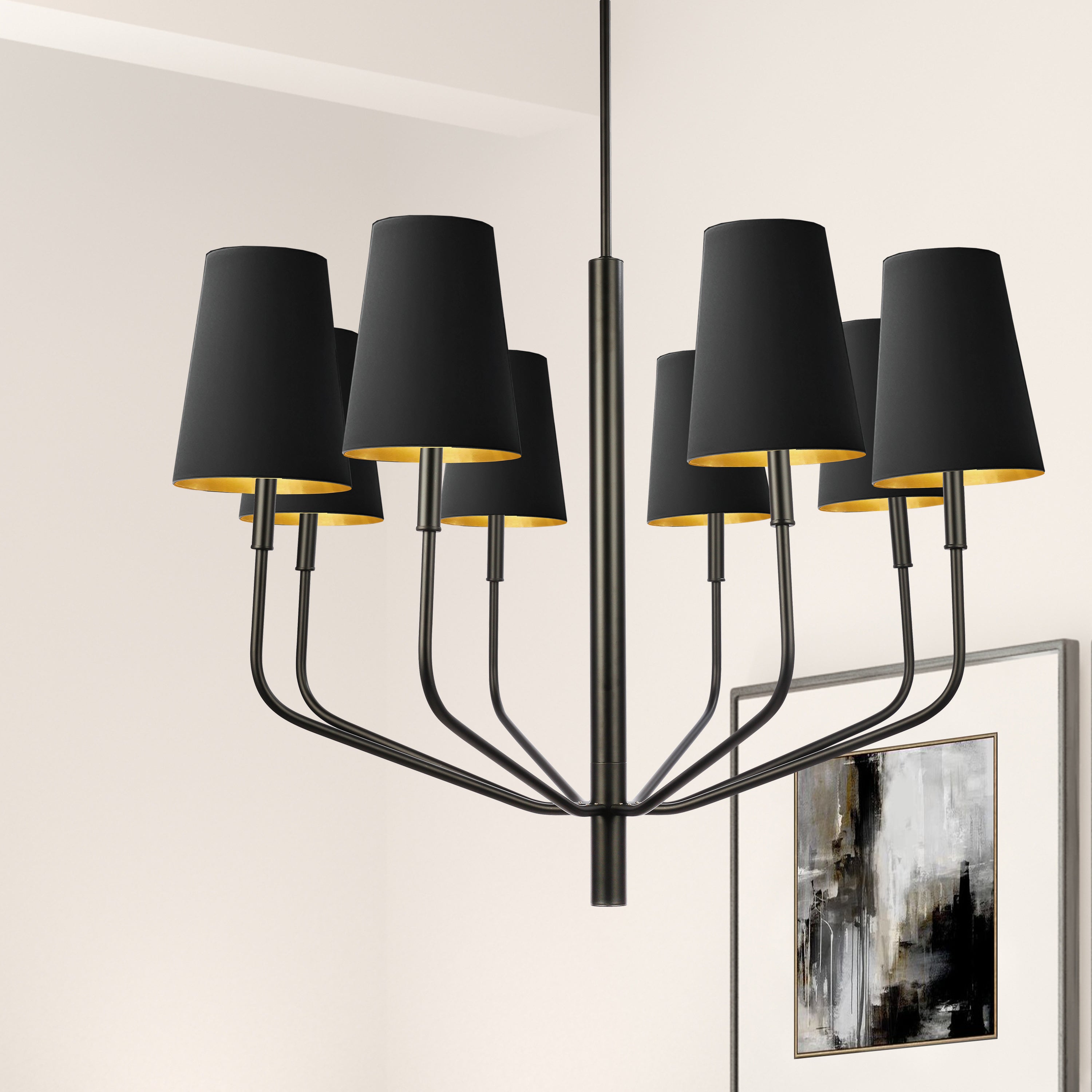 Dainolite Eleanor - ELN-368C-MB-698 - 8 Light Pendant, Matte Black w/ Black Shades - Black