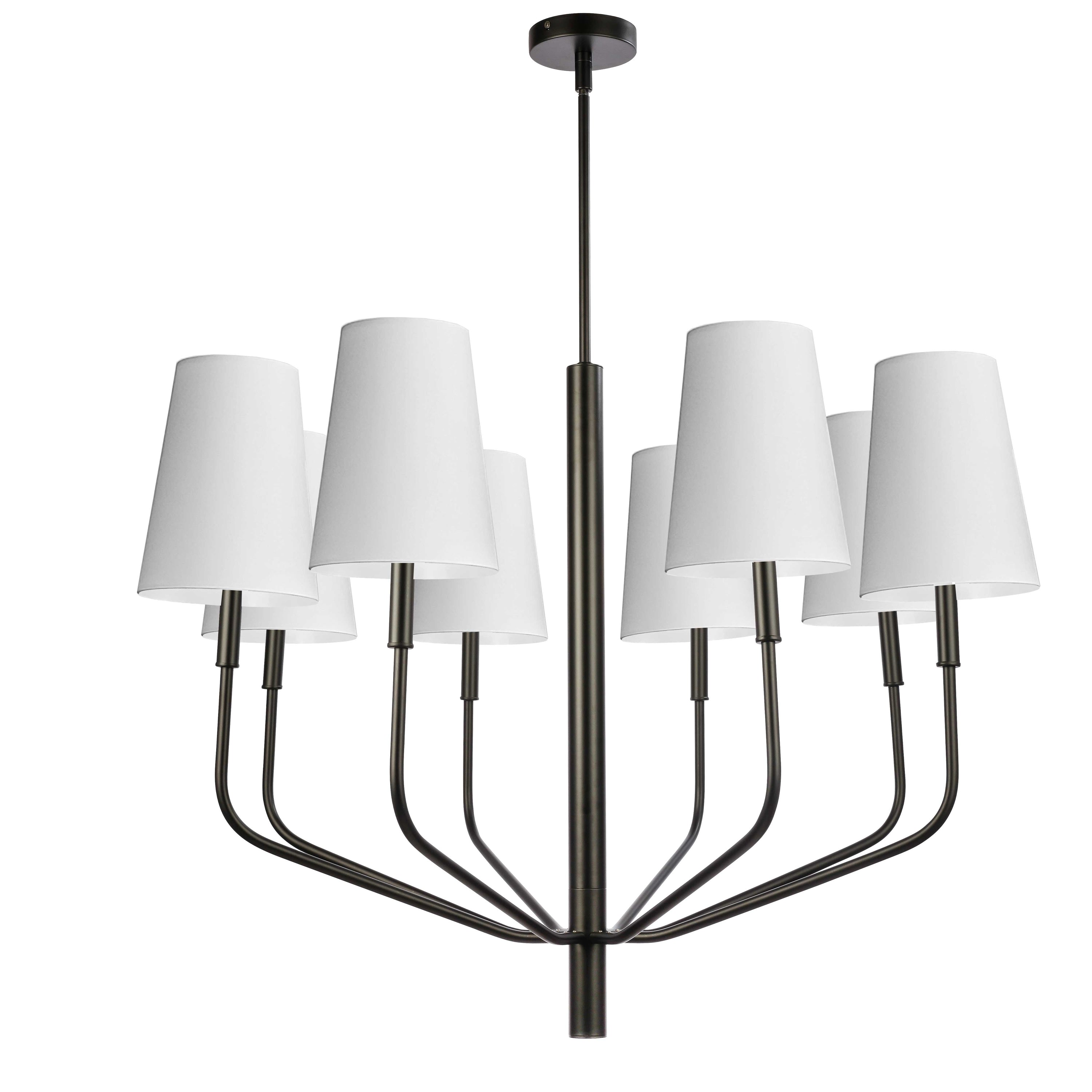 Dainolite Eleanor - ELN-368C-MB-790 - 8 Light Pendant, Matte Black w/ White Shades - White