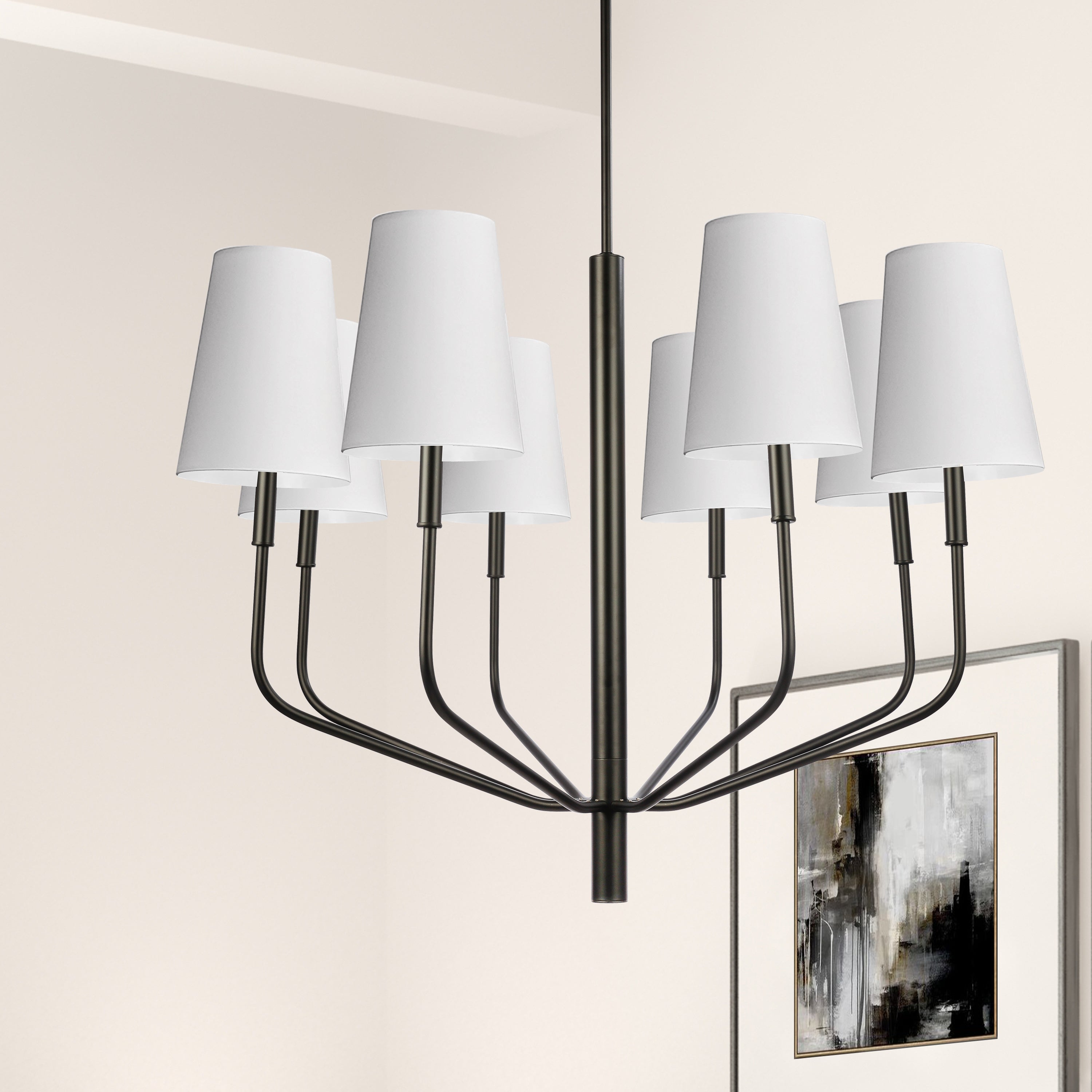 Dainolite Eleanor - ELN-368C-MB-790 - 8 Light Pendant, Matte Black w/ White Shades - White