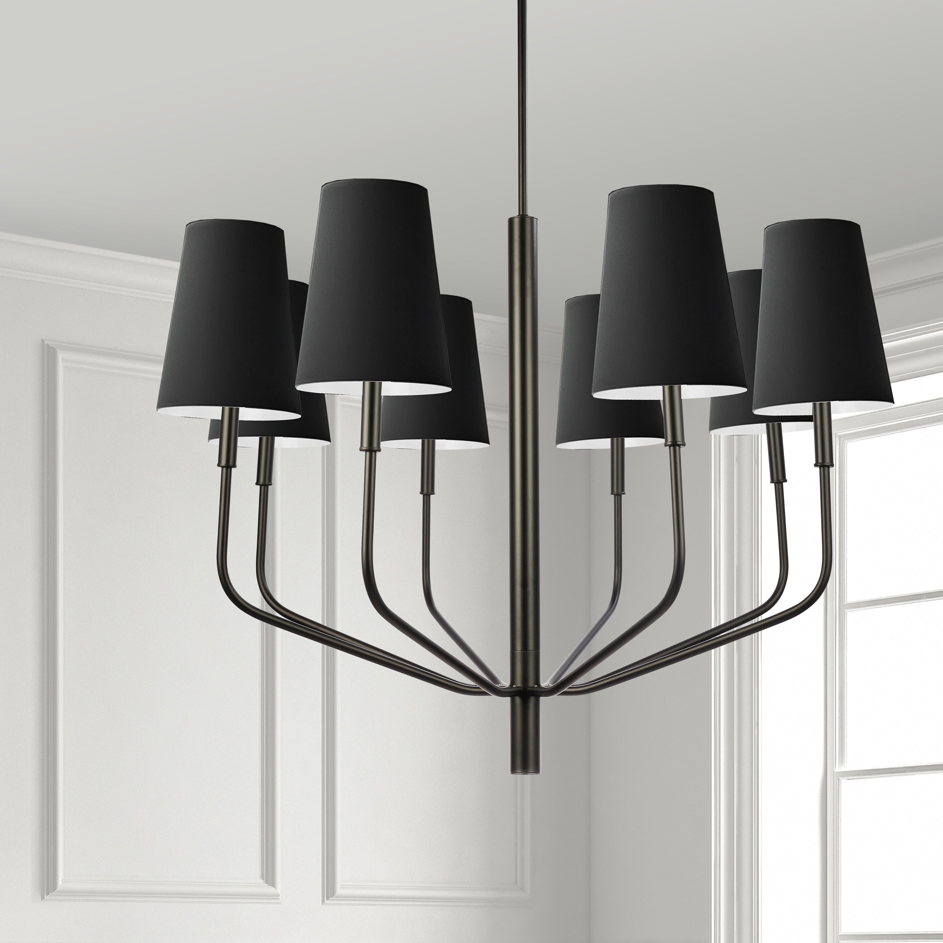 Dainolite Eleanor - ELN-368C-MB-797 - 8 Light Pendant, Matte Black w/ Black Shades - Black