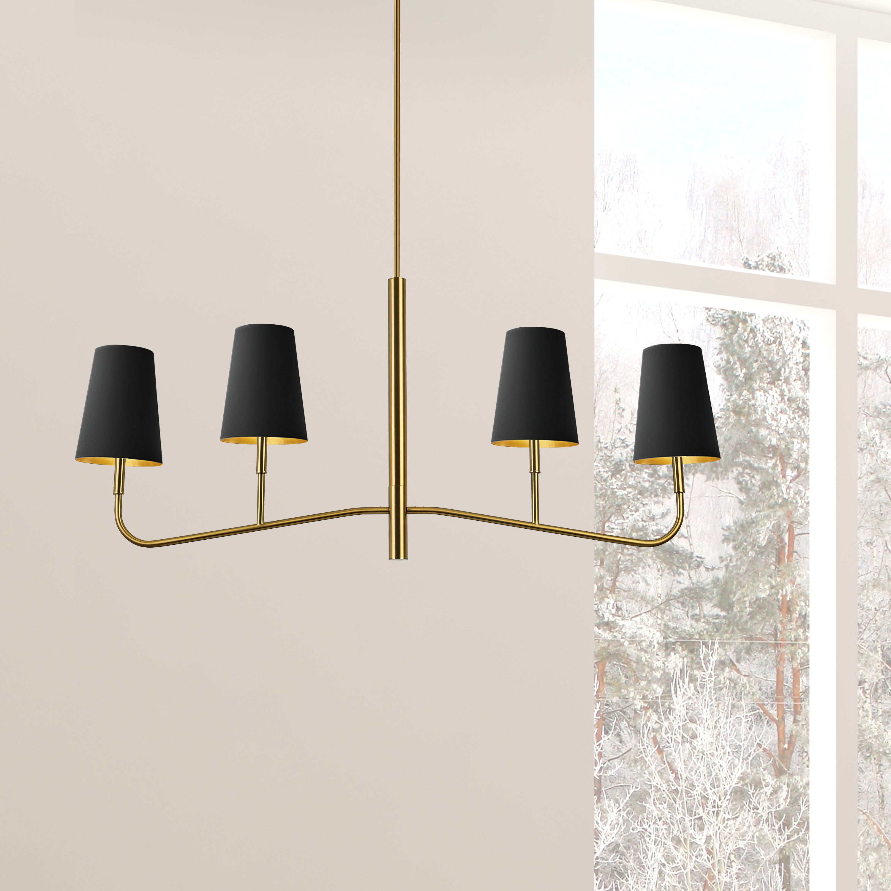 Dainolite Eleanor - ELN-534HC-AGB-698 - 4 Light Horizontal Chandelier Fixture Aged Brass with Black Shades - Aged Brass