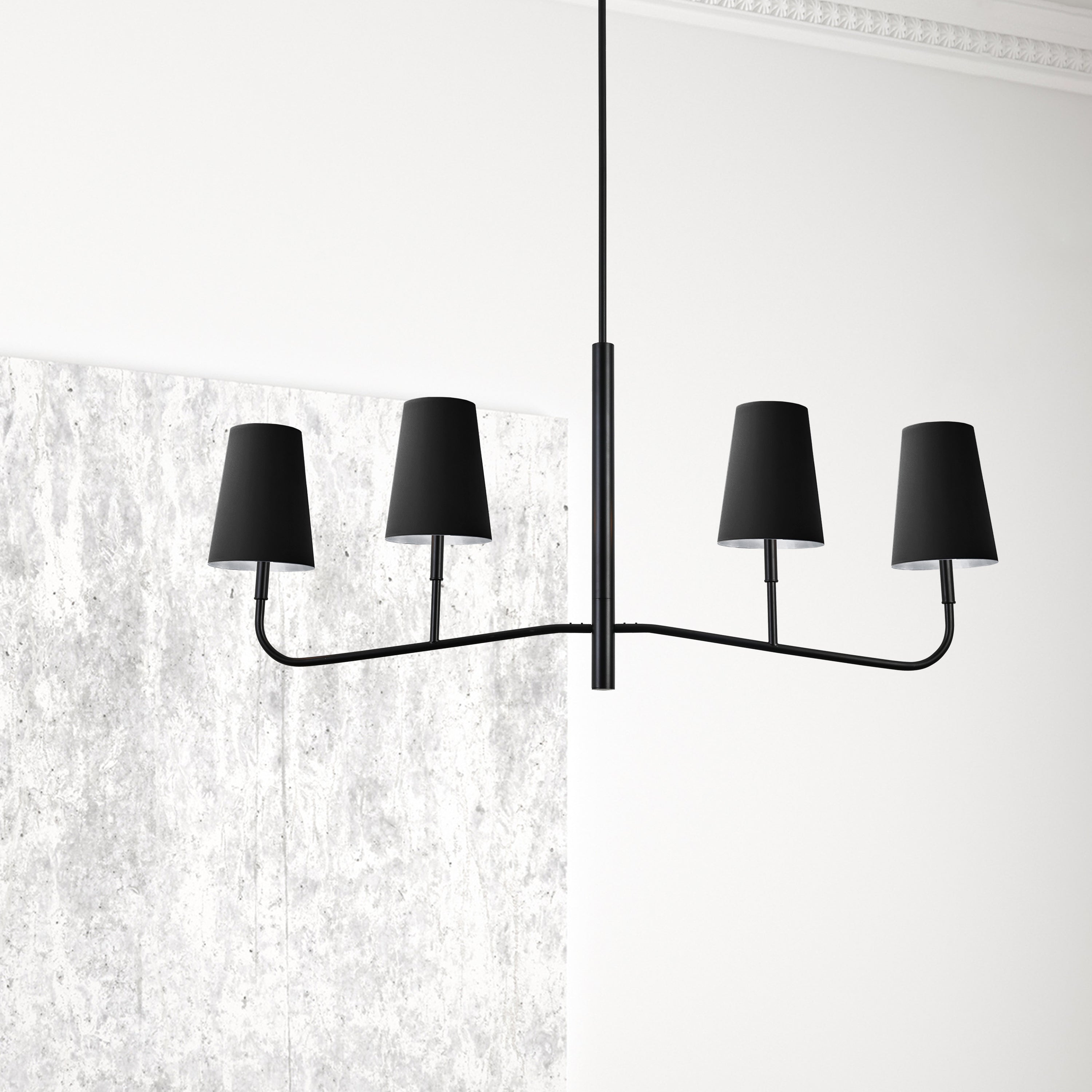 Dainolite Eleanor - ELN-534HC-MB-697 - 4 Light Horizontal Chandelier Fixture Matte Black with Black Shades - Matte Black