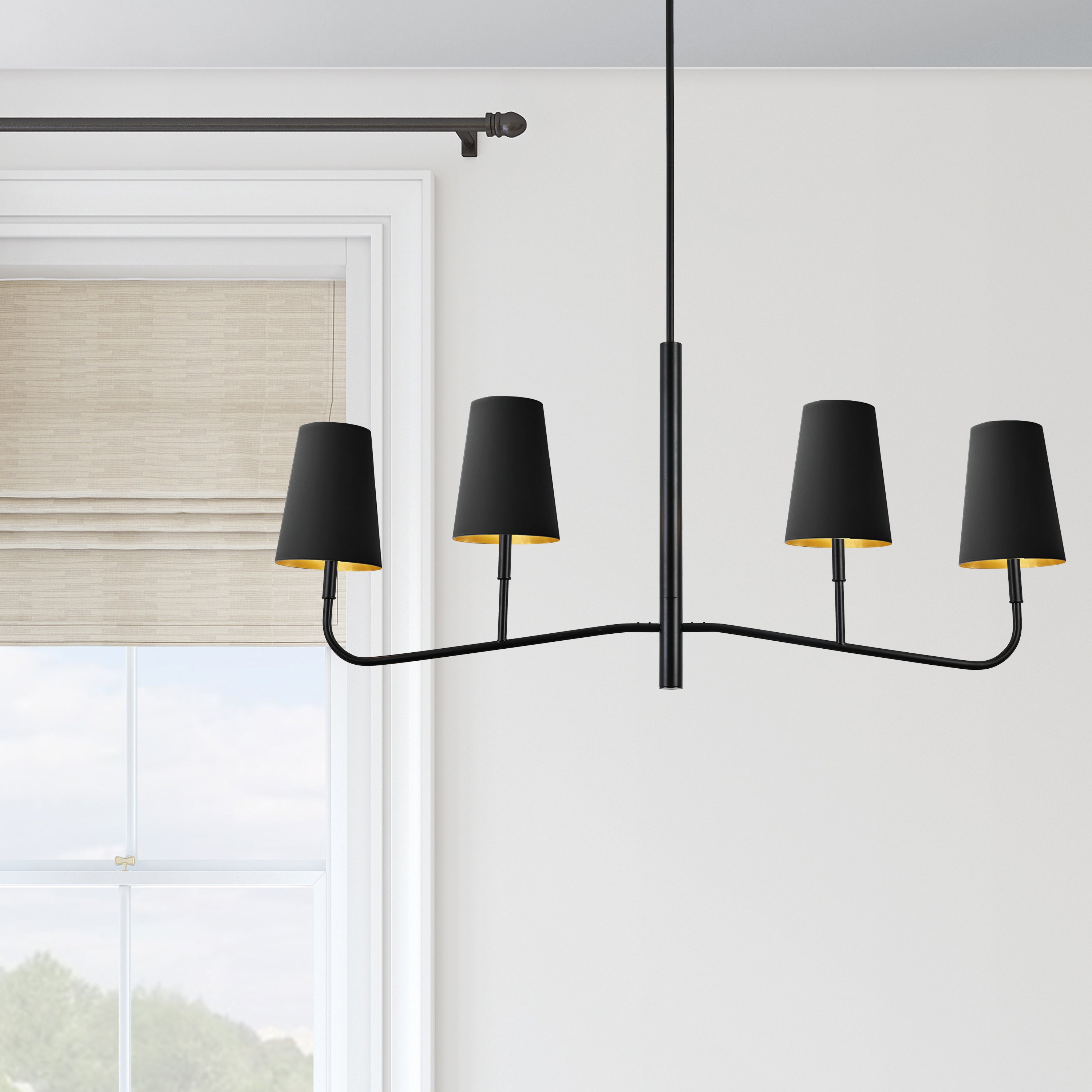 Dainolite Eleanor - ELN-534HC-MB-698 - 4 Light Horizontal Chandelier Fixture Matte Black with Black Shades - Matte Black