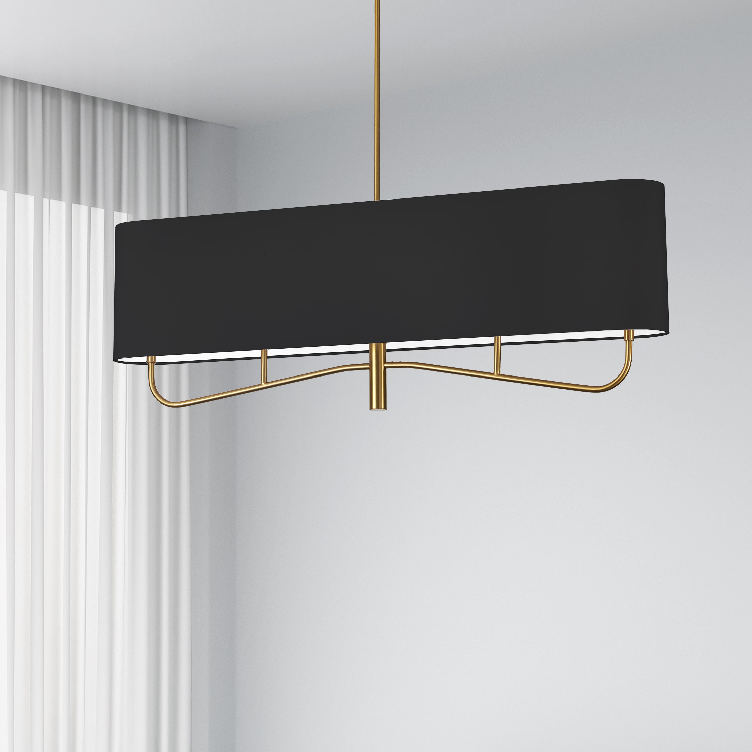 Dainolite Eleanor - ELN-544HC-AGB-797 - 4 Light Horizontal Chandelier Fixture Aged Brass with Black Shade - Aged Brass