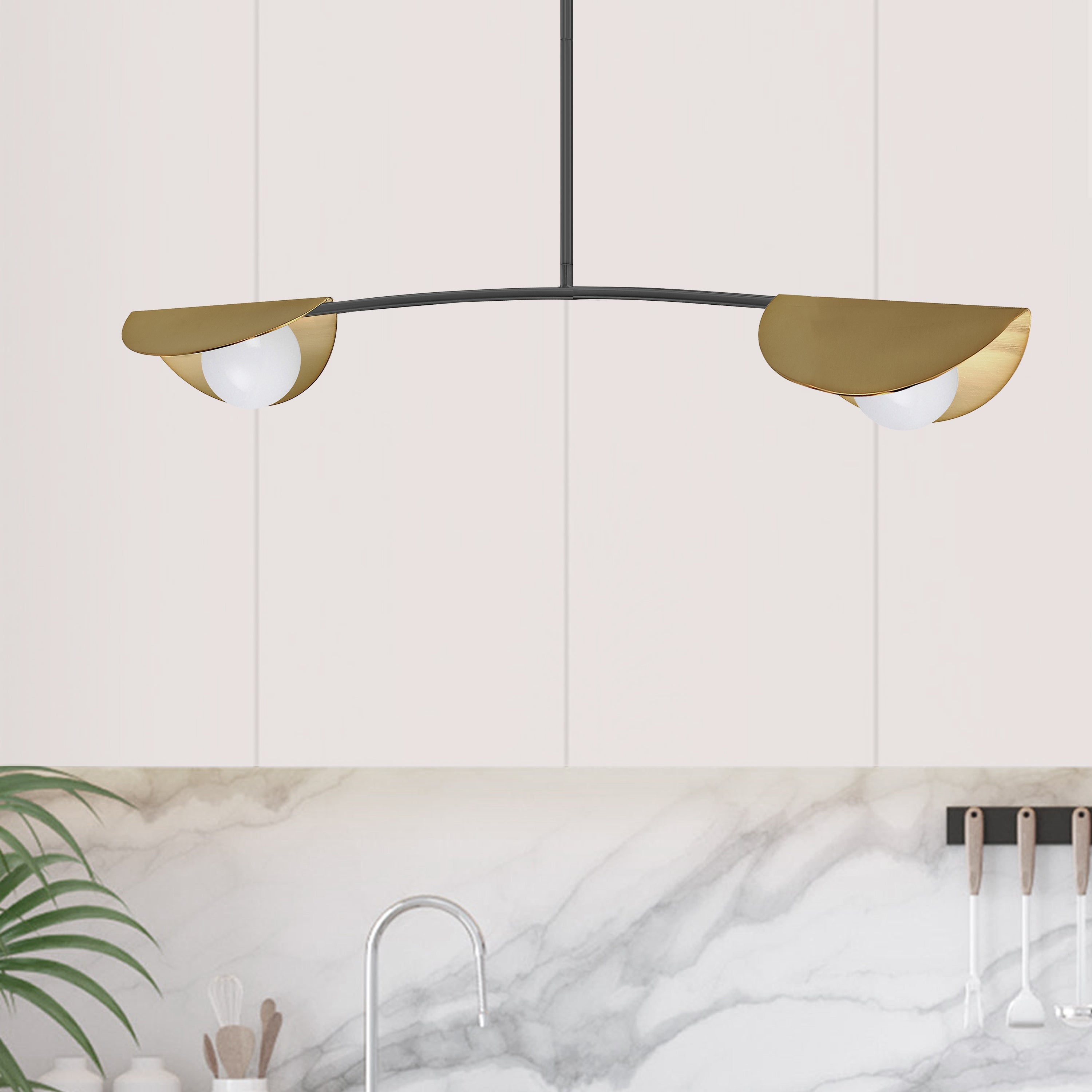 Dainolite Emma - EMM-342HP-MB-AGB - 2 Light Horizontal Pendant Matte Black / Aged Brass with White Glass - Matte Black