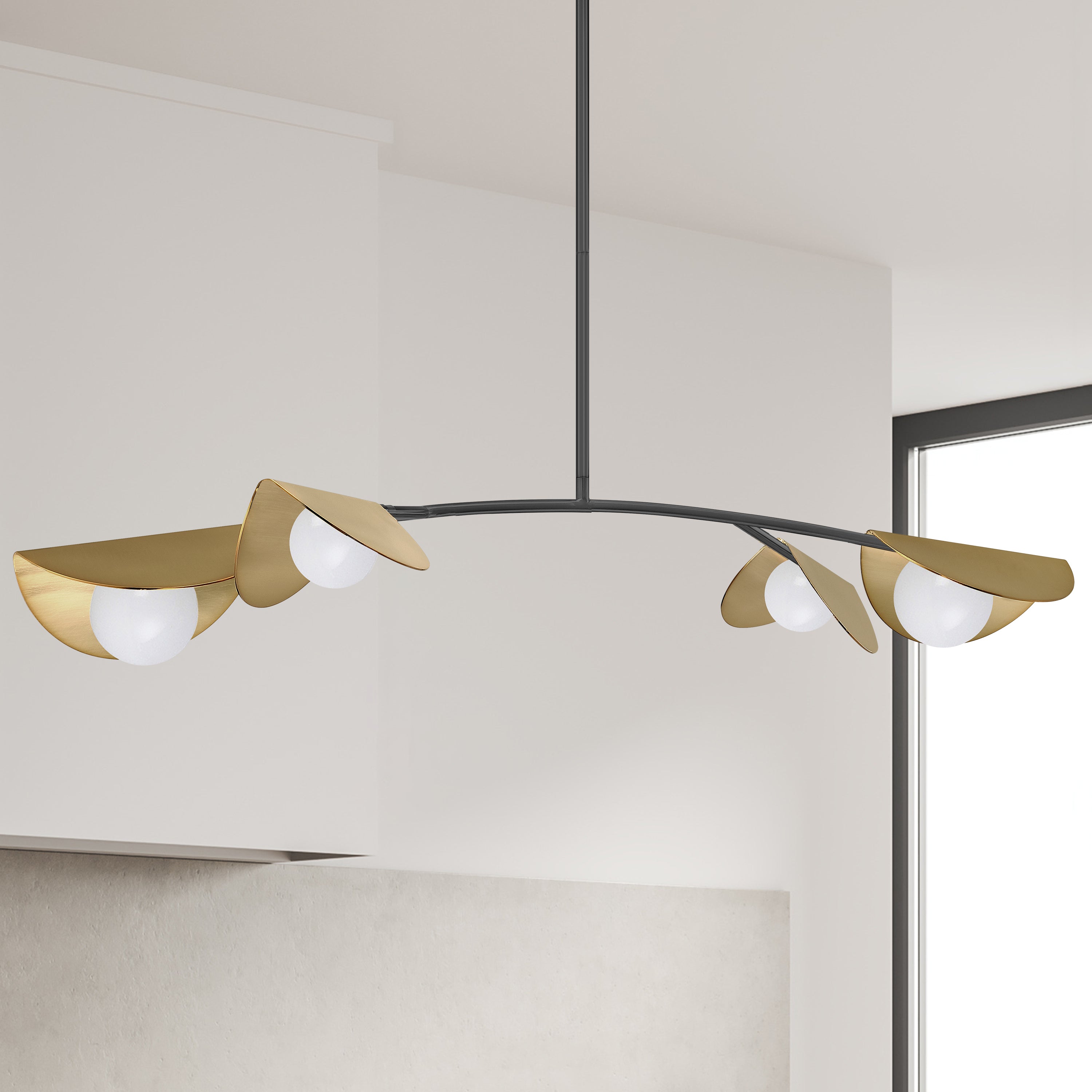 Dainolite Emma - EMM-414HP-MB-AGB - 4 Light Horizontal Pendant Matte Black / Aged Brass with White Glass - Matte Black