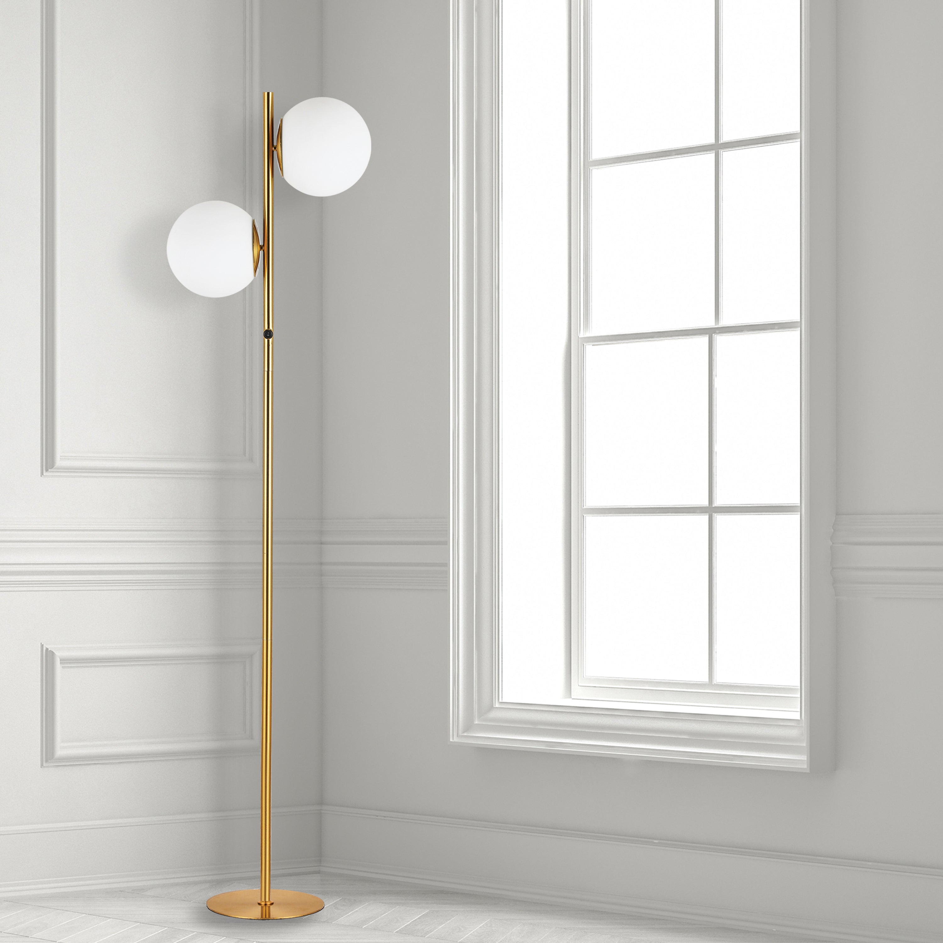 Dainolite Folgar - FOL-662F-AGB - 2 Light Floor Lamp, Aged Brass with White Opal Glass - Aged Brass