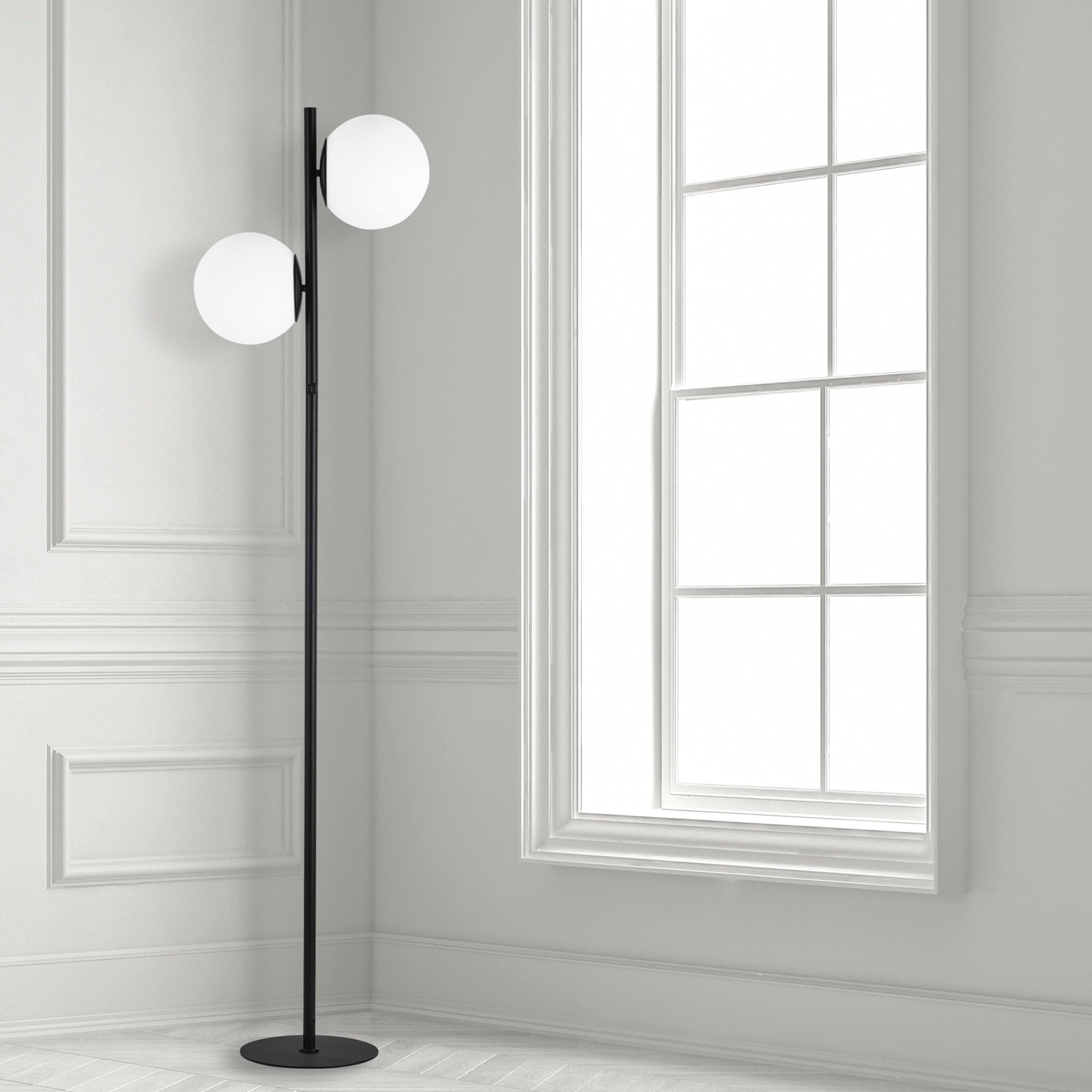 Dainolite Folgar - FOL-662F-MB - 2 Light Floor Lamp, Matte Black with White Opal Glass - Black