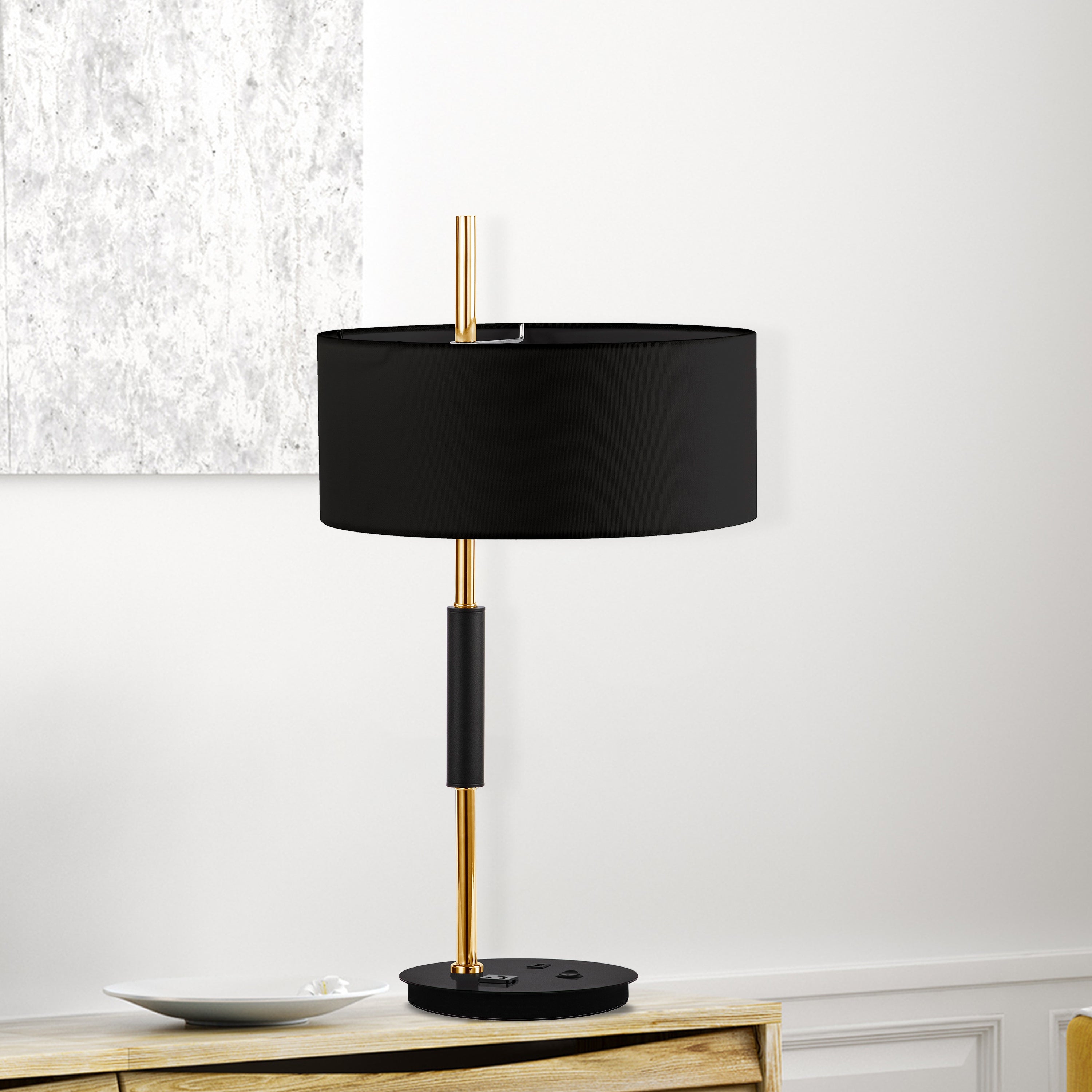 Dainolite Fitzgerald - FTG-261T-MB-AGB-BK - 1 Light Table Lamp, Matte Black & Aged Brass w/ BK Shade - Aged Brass