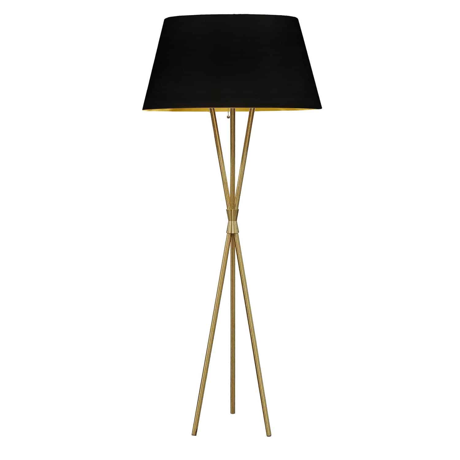 Dainolite Gabriela - GAB-601F-AGB-698 - 1 Light 3 Legged Aged Brass Floor Lamp, with Black-Gold Shade - Aged Brass