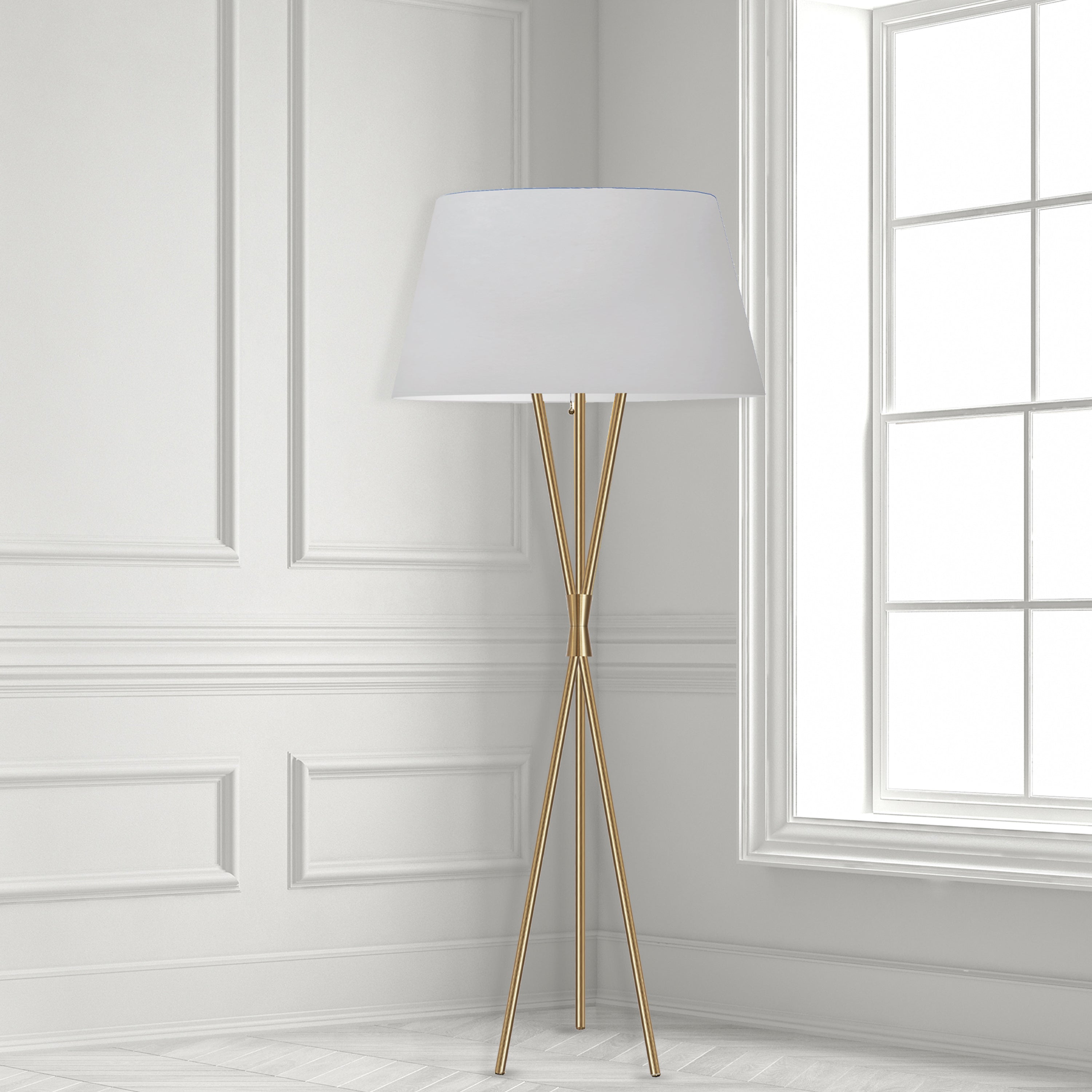 Dainolite Gabriela - GAB-601F-AGB-WH - 1 Light Aged Brass Floor Lamp w/ White Shade - Aged Brass