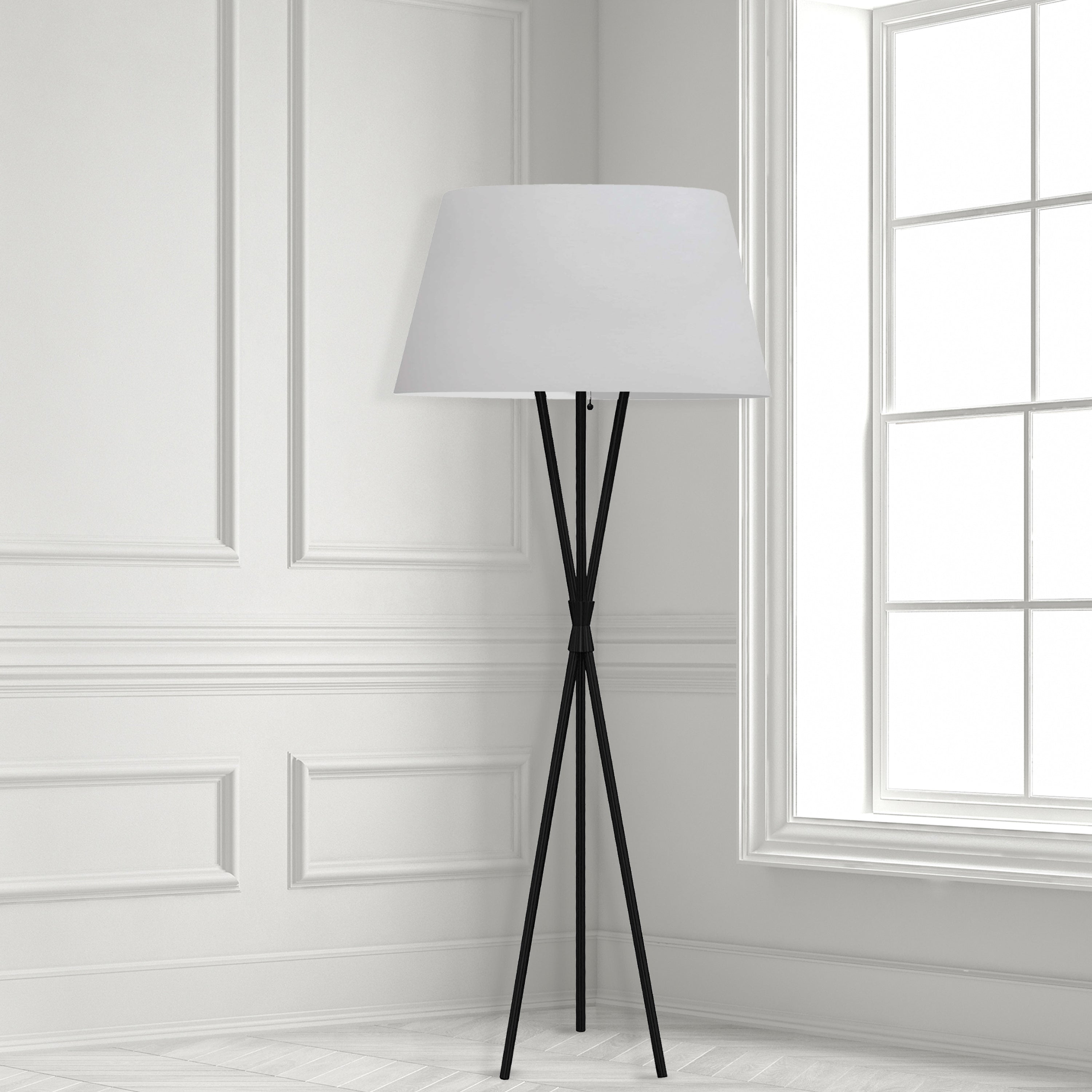 Dainolite Gabriela - GAB-601F-MB-WH - 1 Light Matte Black Floor Lamp w/ White Shade - Black