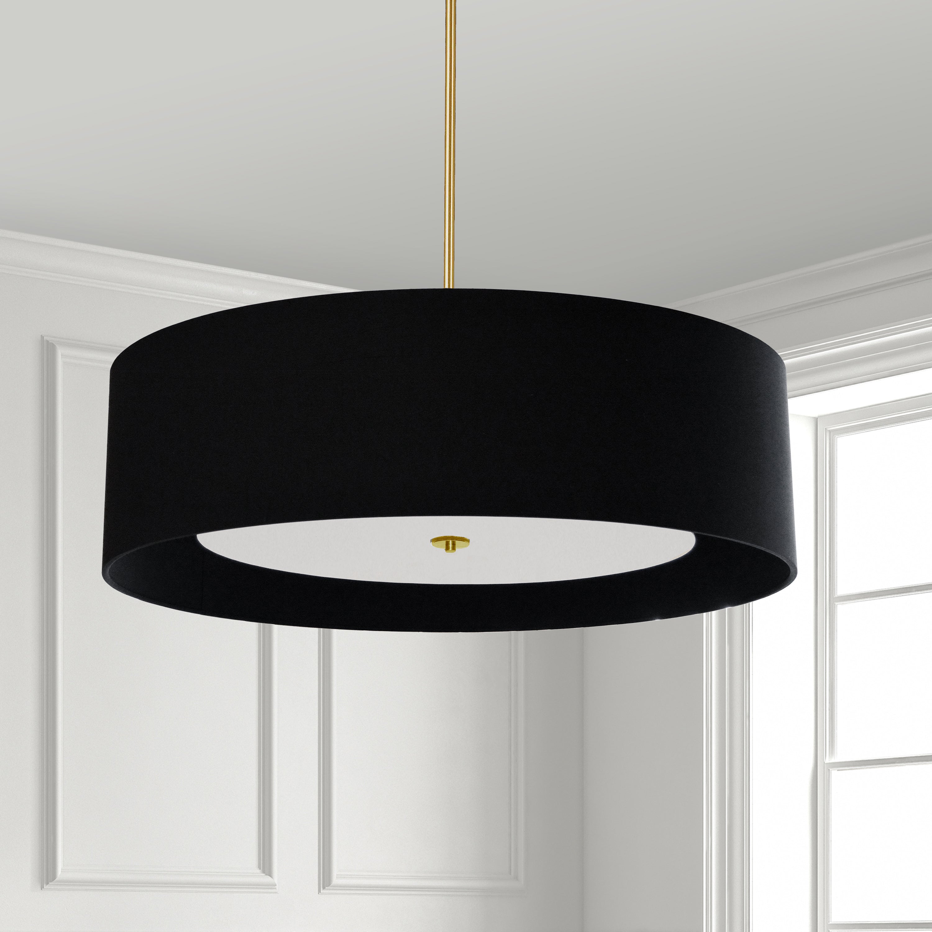 Dainolite Helena - HEL-304P-AGB-BW - 4 Light Pendant Aged Brass Black Shade with White Diffuser - Aged Brass