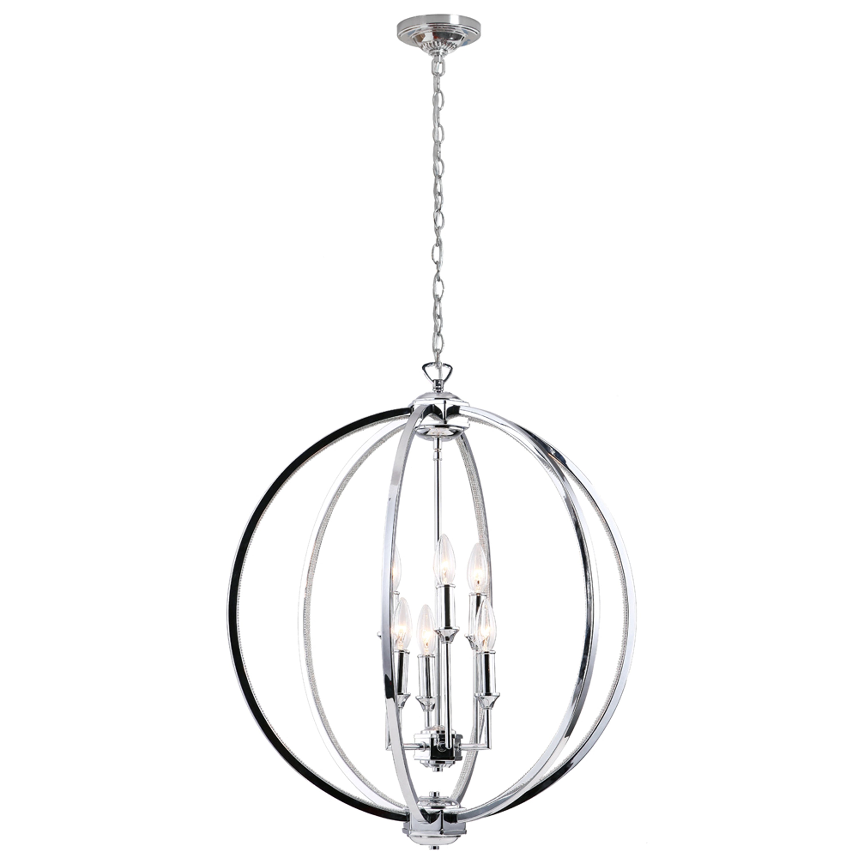 Dainolite Karland - KAR-246C-PC - 6 Light Chandelier Fixture With Crystal Studded Banding, Polished Chrome Finish - Polished Chrome