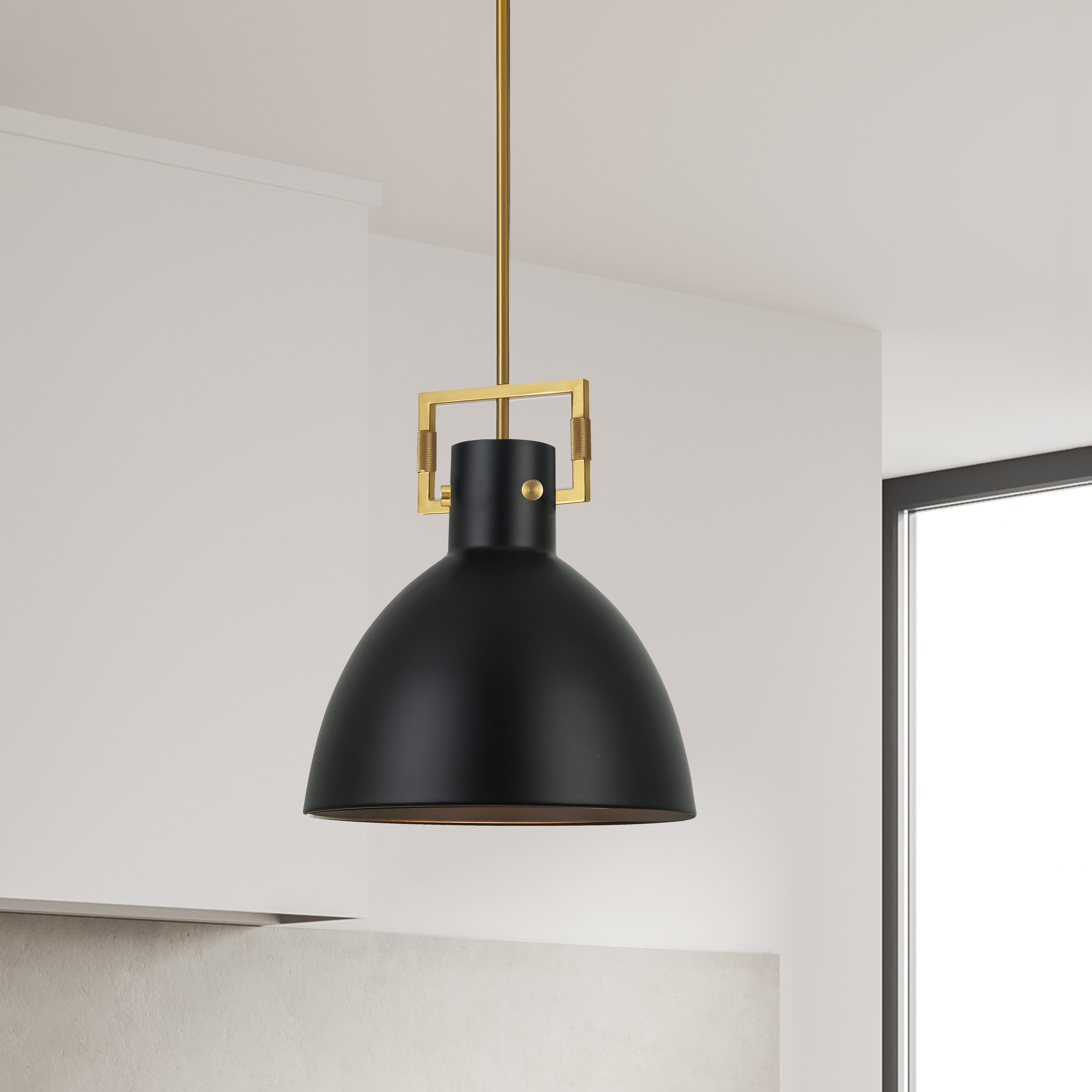 Dainolite Liberty - LBY-141P-MB-AGB - 1 Light Pendant, Aged Brass w/ Matte Black Metal Shade - Matte Black