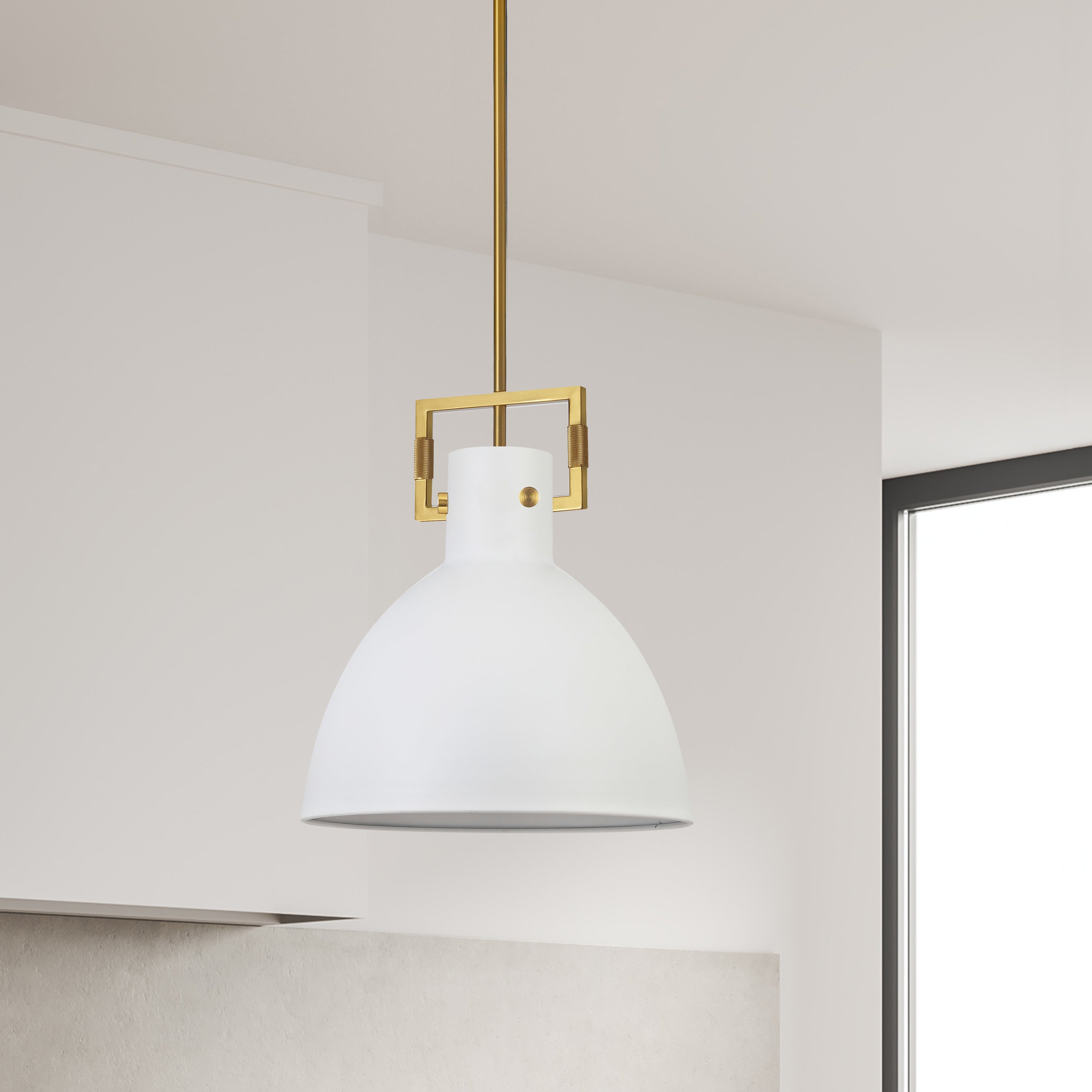 Dainolite Liberty - LBY-141P-MW-AGB - 1 Light Pendant, Aged Brass w/ MW Metal Shade - Matte White