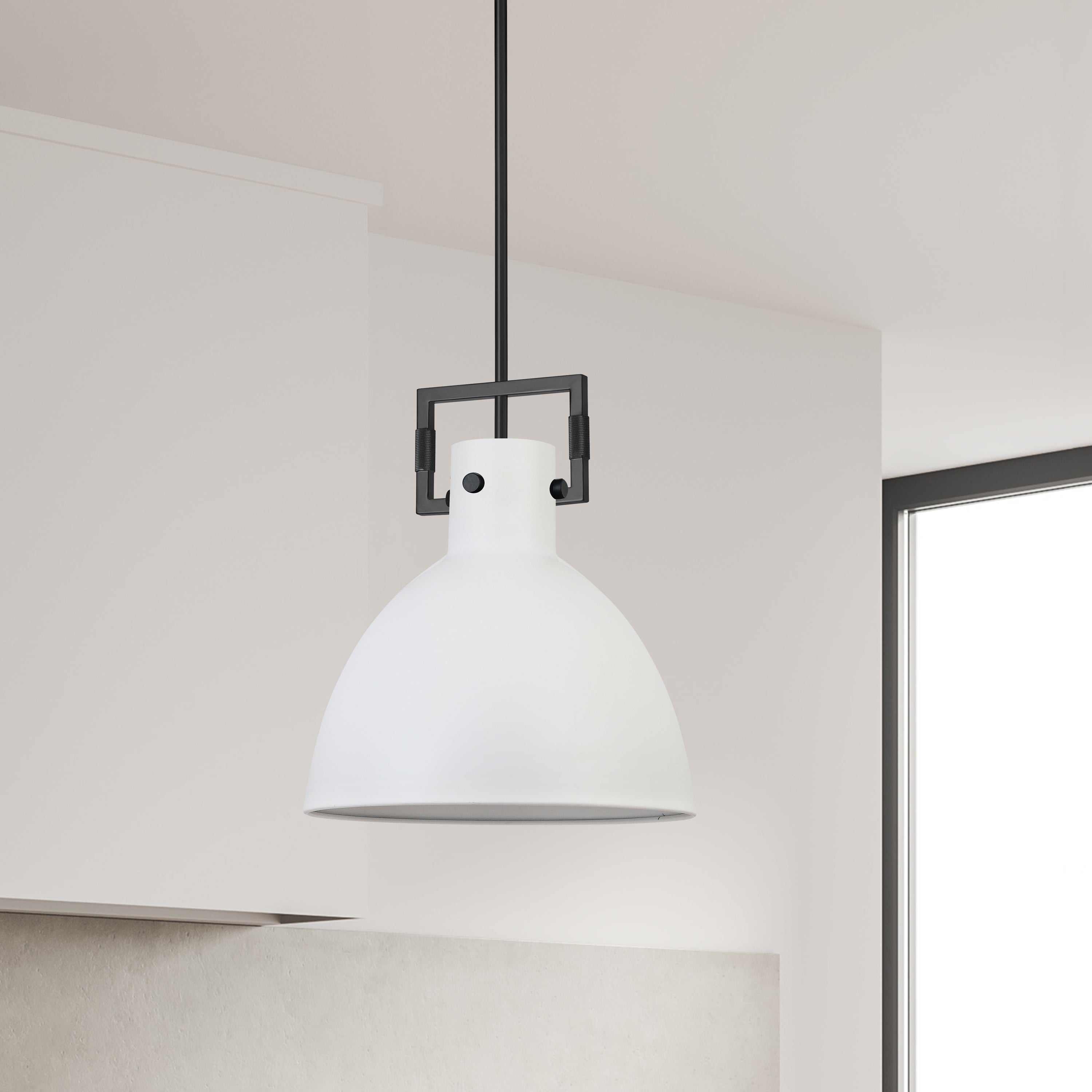 Dainolite Liberty - LBY-141P-MW-MB - 1 Light Pendant, Matte Black w/ MW Metal Shade - Matte White