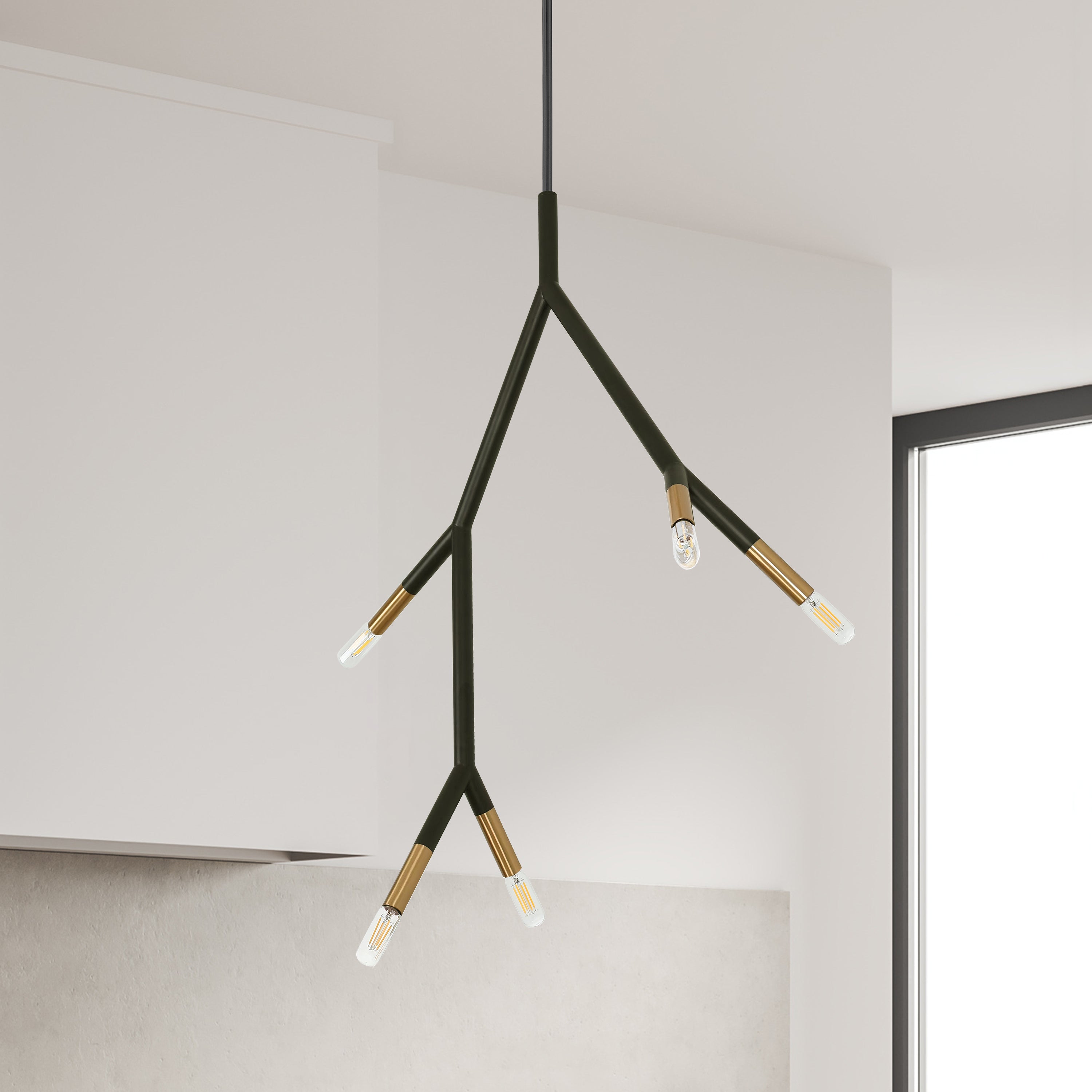 Dainolite Morgan - MOR-125P-MB-AGB - 5 Light Pendant in Matte Black / Aged Brass - Matte Black