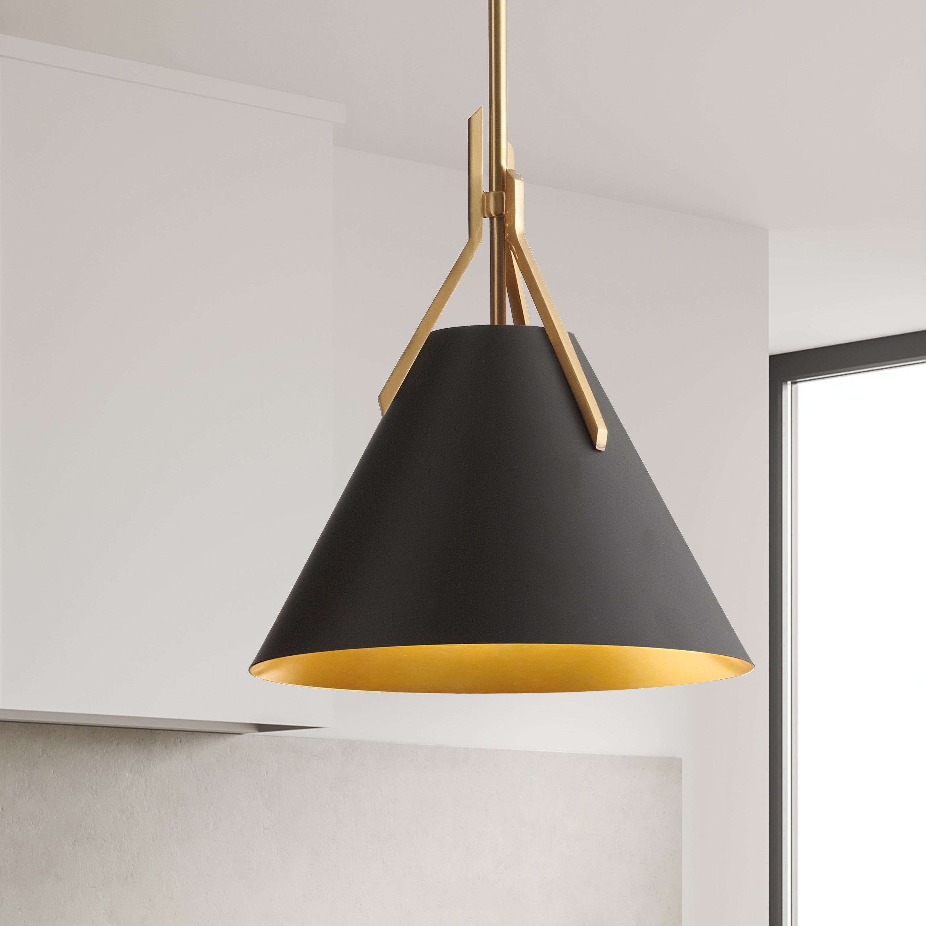 Dainolite Nicole - NIC-101P-AGB-BK - 1 Light Pendant, Aged Brass with Black Metal Shade - Aged Brass