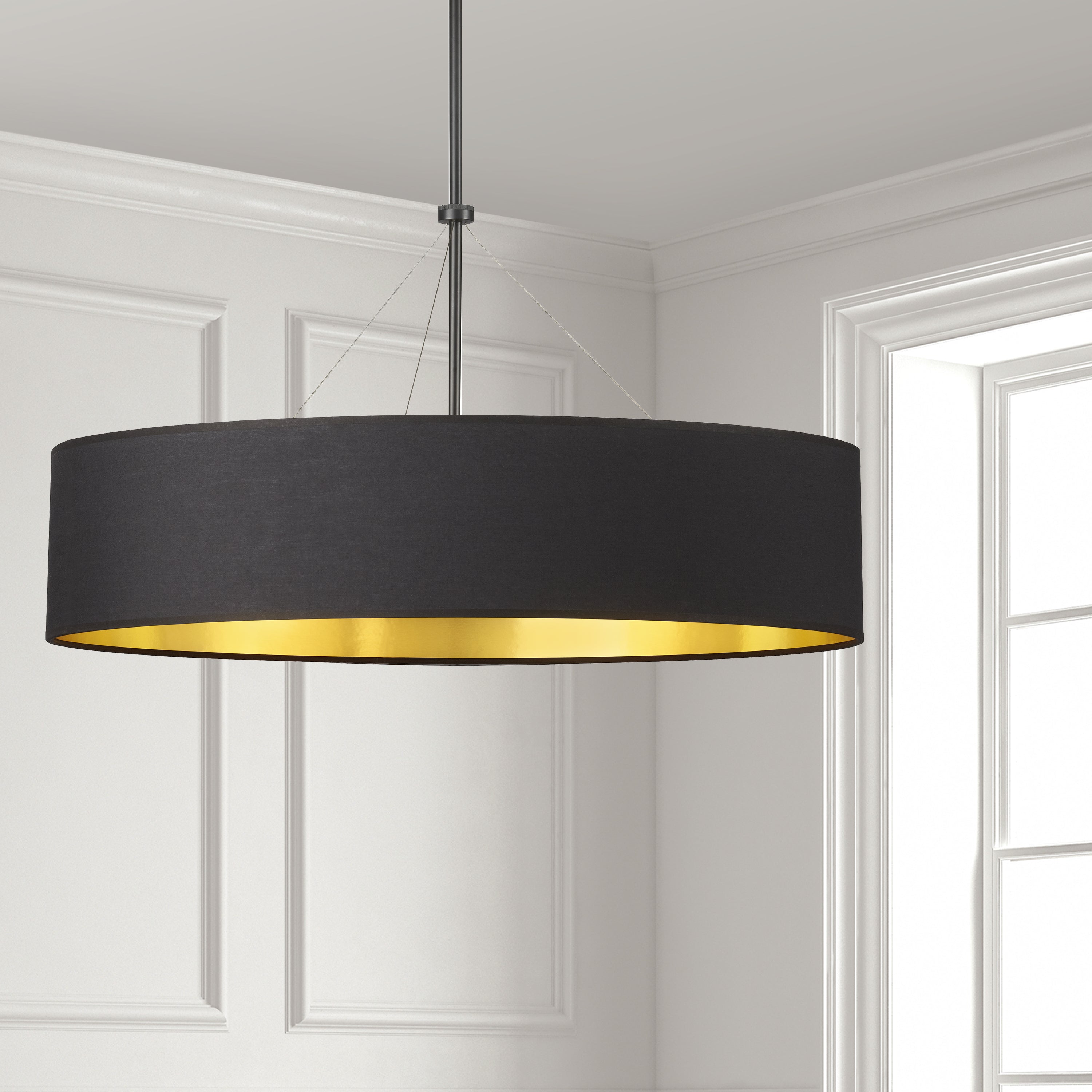 Dainolite Pallavi - PLV-304C-MB-698 - 4 Light Chandelier Fixture, Aged Brass with Black / Gold Shade - Black