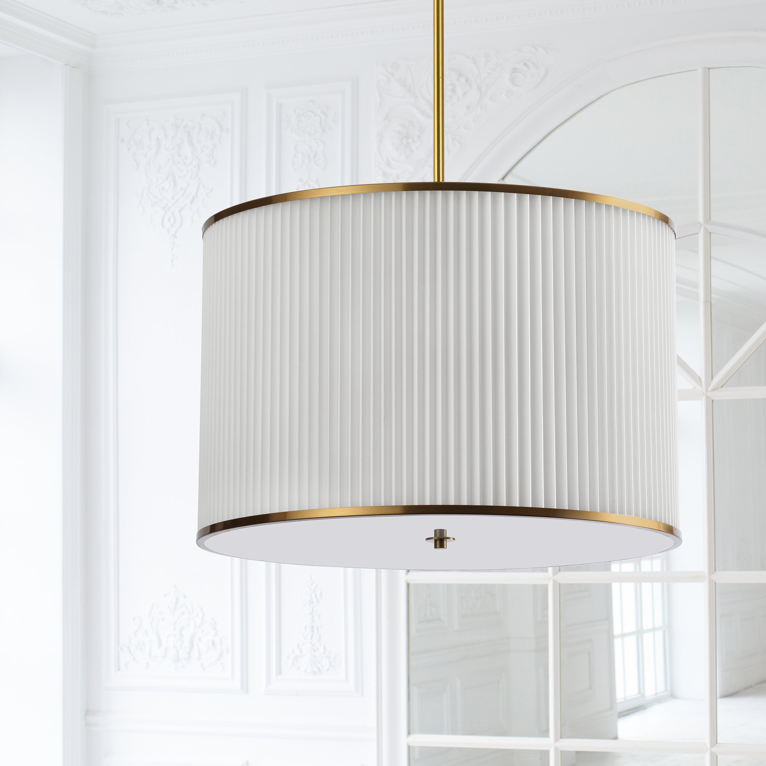 Dainolite Prudy - PRD-243P-AGB - 4 Light Pendant Aged Brass with White Pleated Shade - White