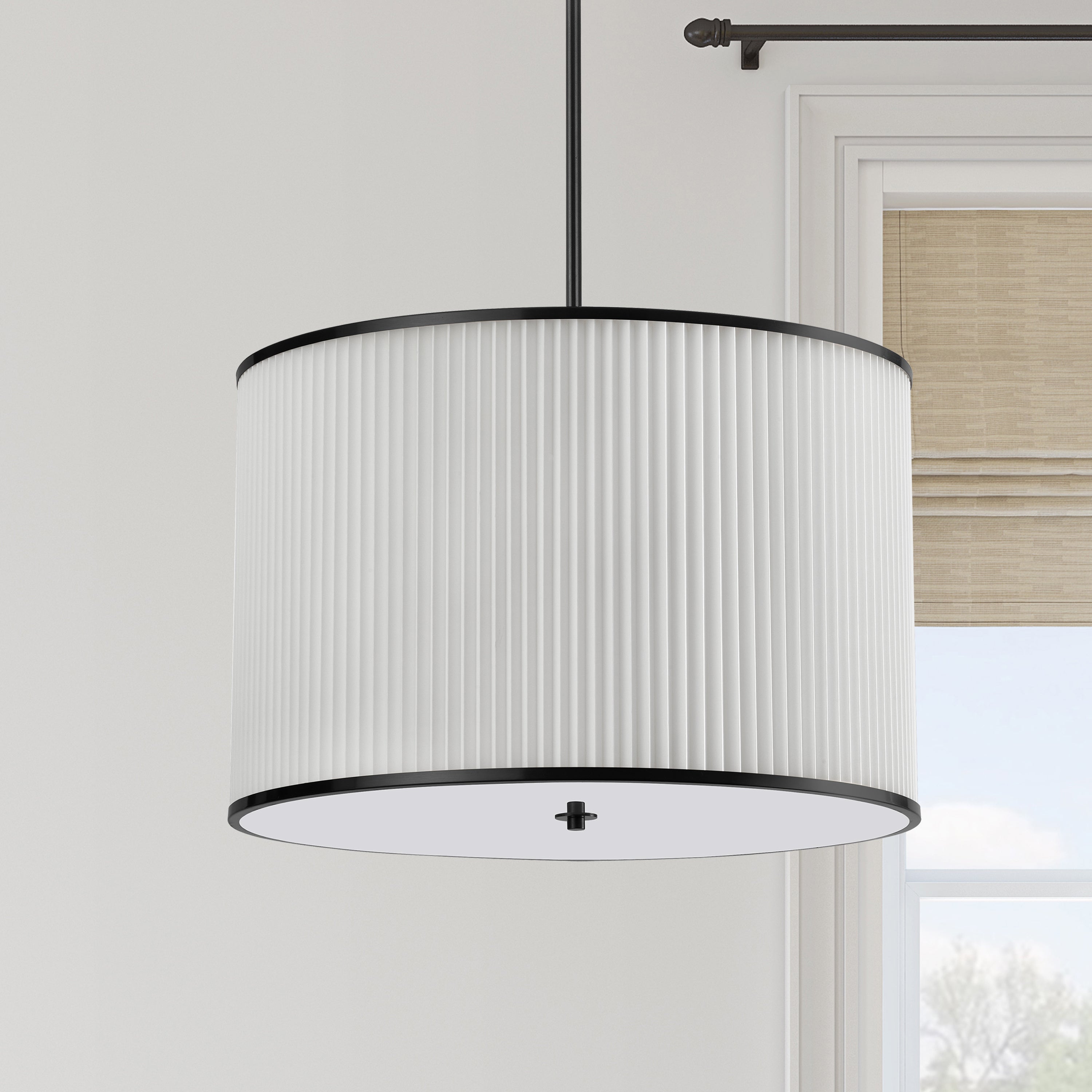 Dainolite Prudy - PRD-243P-MB - 4 Light Pendant Matte Black with White Pleated Shade - White