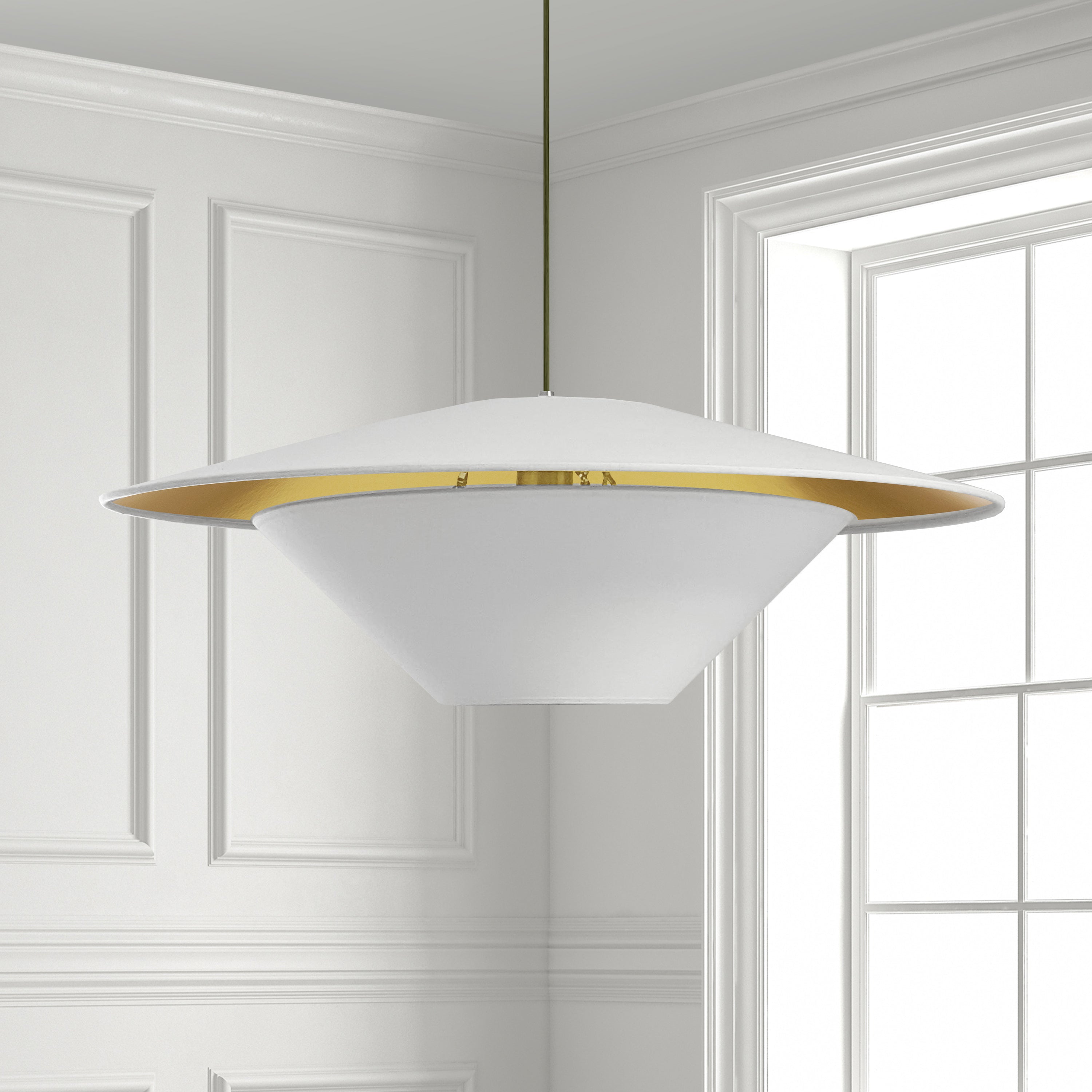 Dainolite Poseidon - PSO-241P-AGB-692 - 1 Light Pendant, Aged Brass with White / Gold Shade - Aged Brass