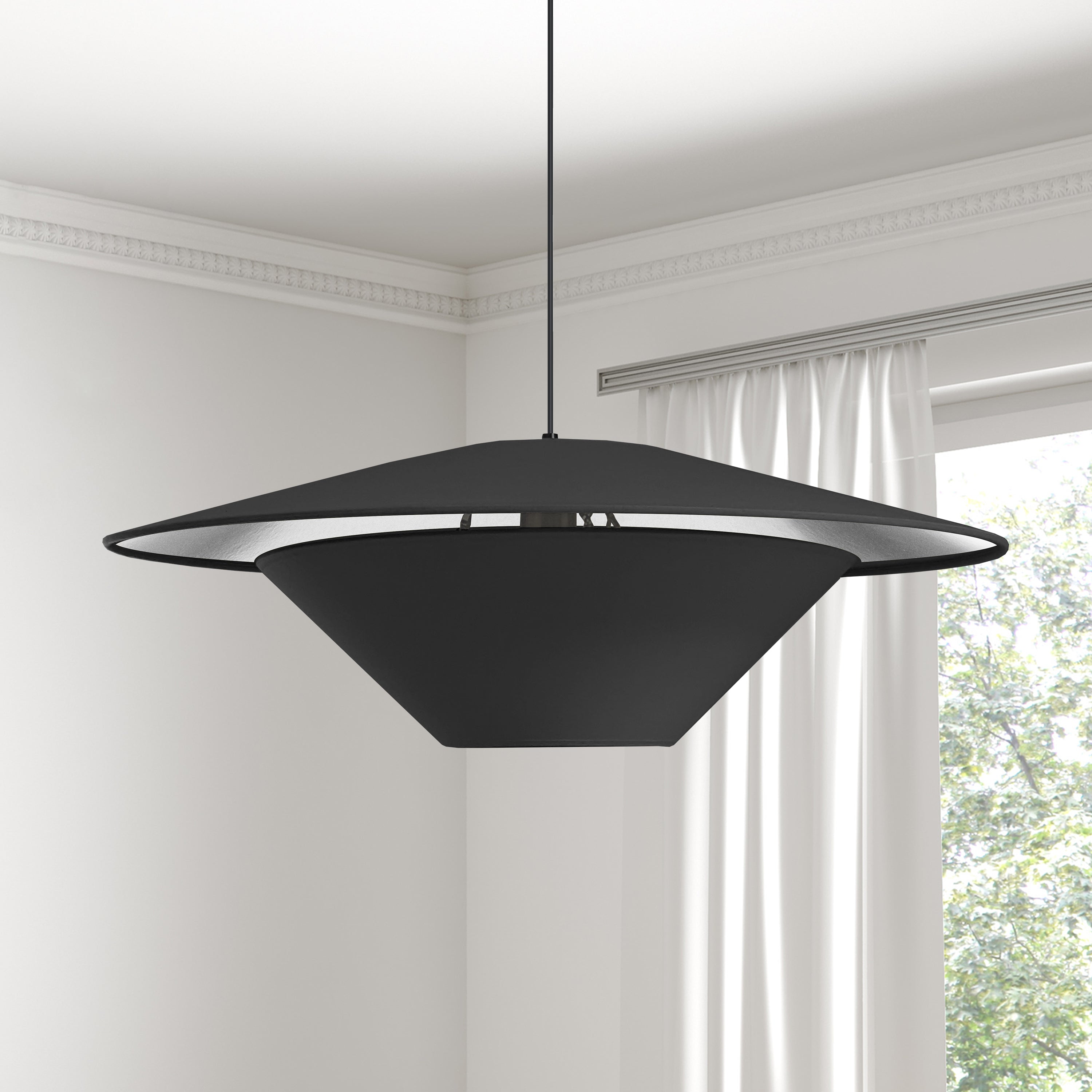 Dainolite Poseidon - PSO-241P-MB-697 - 1 Light Pendant, Matte Black with Black / Silver Shade - Black