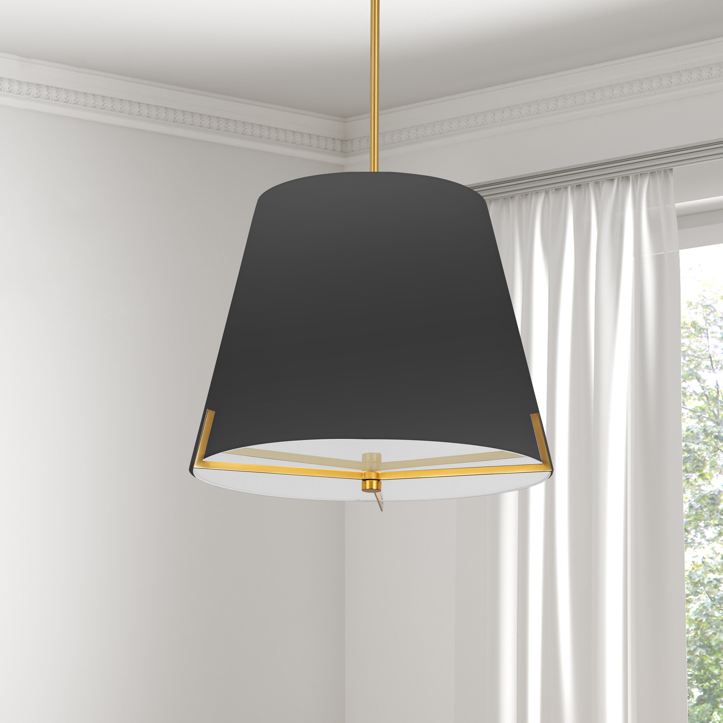 Dainolite Preston - PST-184P-AGB-BK - 4 Light Pendant Aged Brass with Black Fabric shade - Black