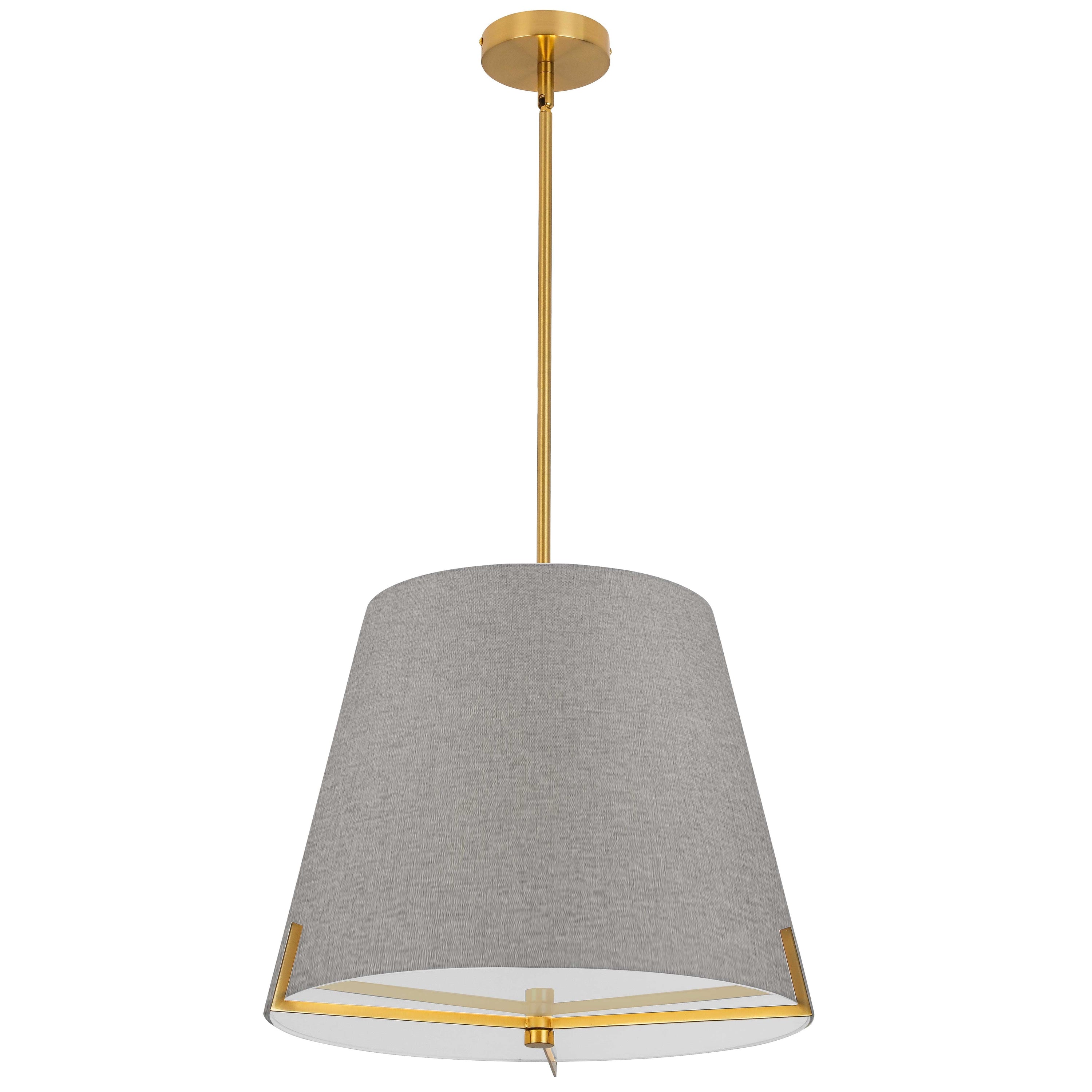 Dainolite Preston - PST-184P-AGB-GRY - 4 Light Pendant Aged Brass with Grey Fabric shade - Grey