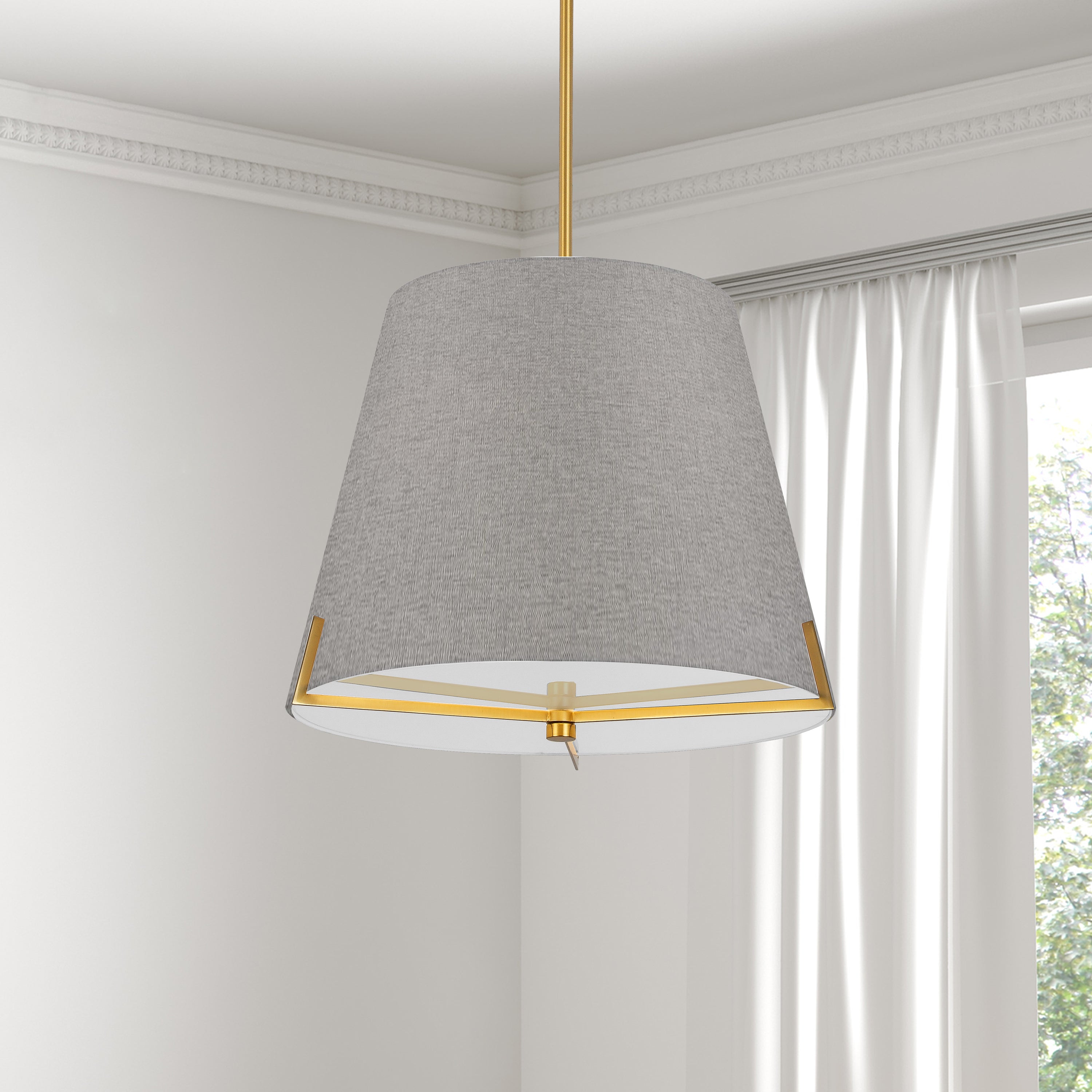 Dainolite Preston - PST-184P-AGB-GRY - 4 Light Pendant Aged Brass with Grey Fabric shade - Grey