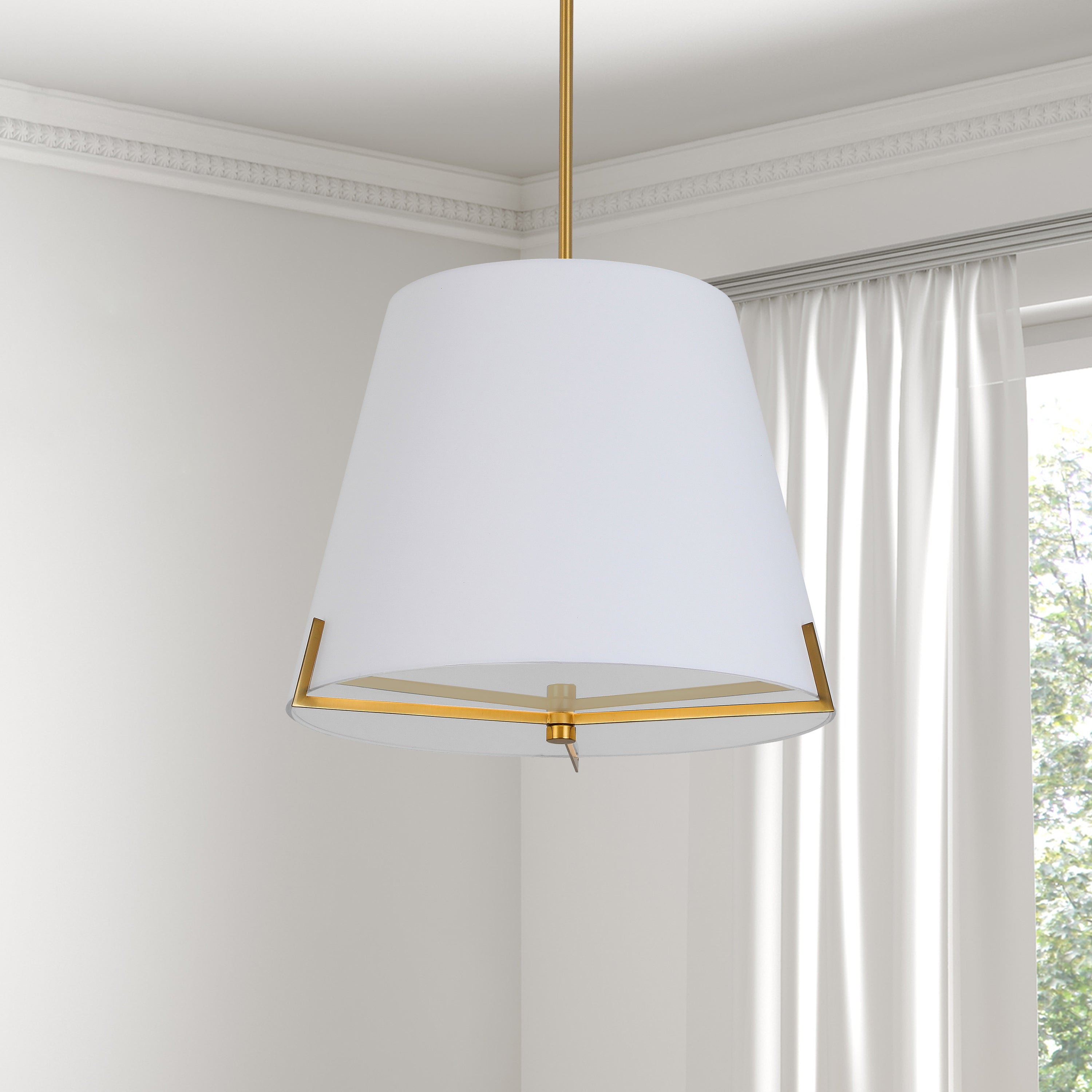 Dainolite Preston - PST-184P-AGB-WH - 4 Light Pendant Aged Brass with White Fabric shade - White