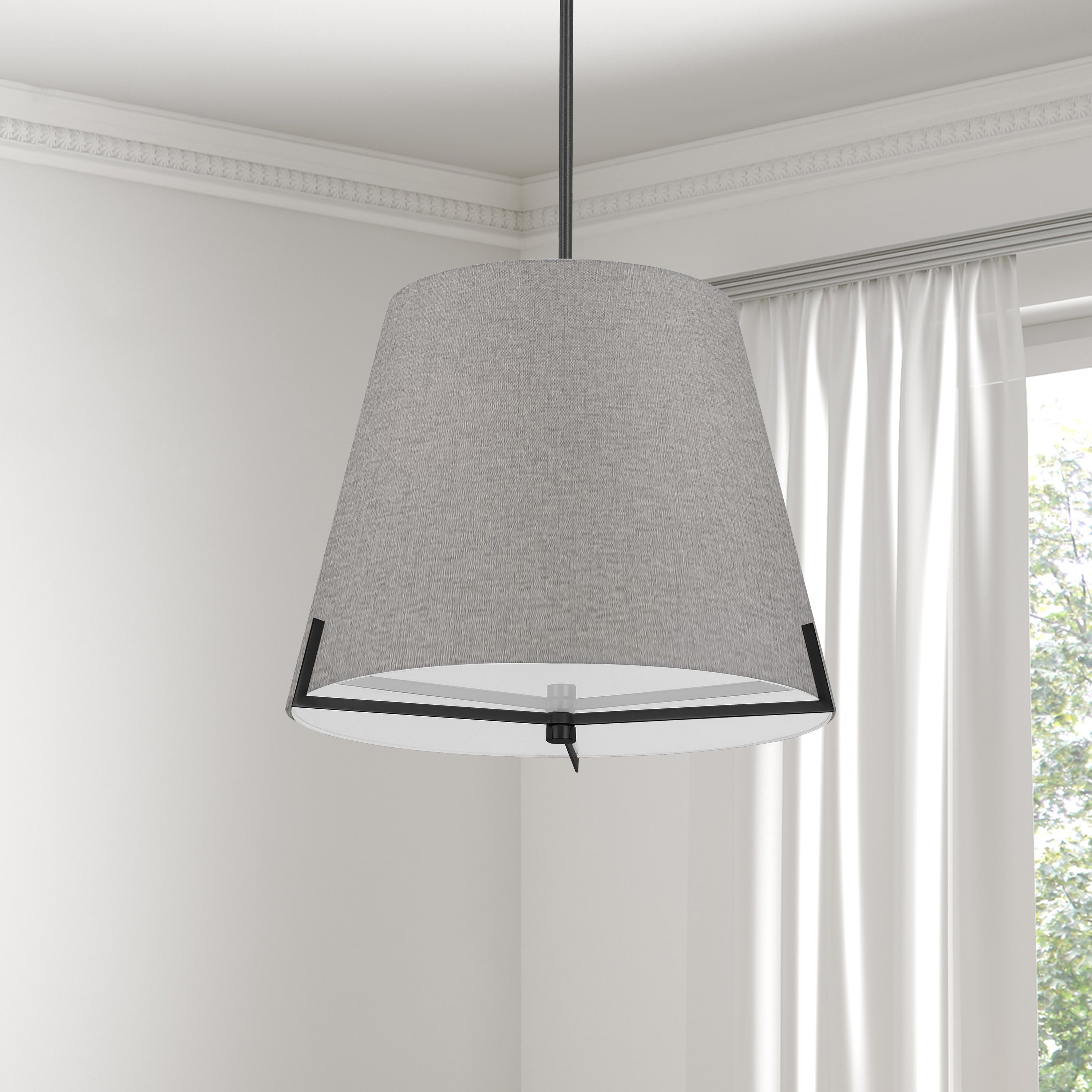 Dainolite Preston - PST-184P-MB-GRY - 4 Light Pendant Matte Black with Grey Fabric shade - Grey