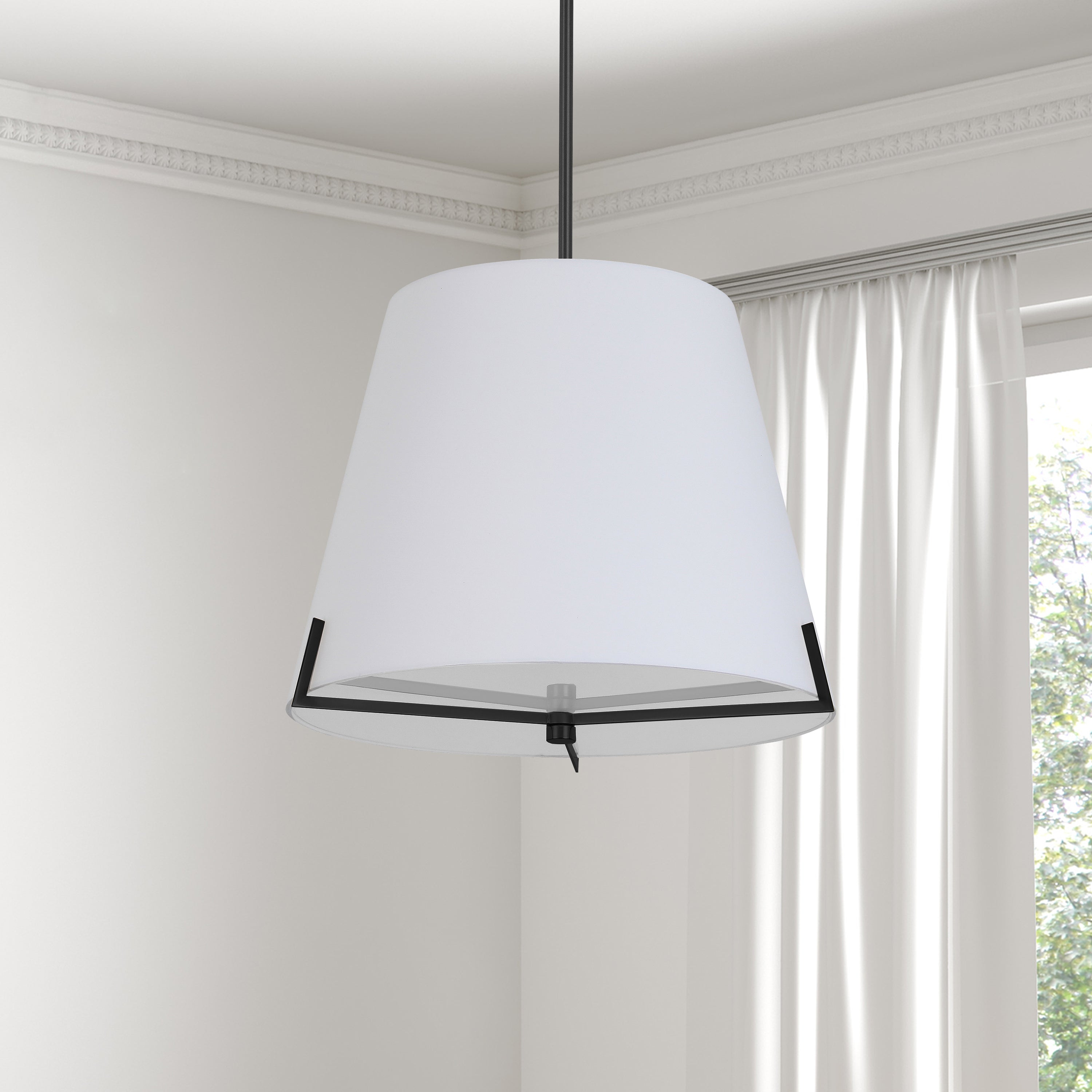 Dainolite Preston - PST-184P-MB-WH - 4 Light Pendant Matte Black with White Fabric shade - White