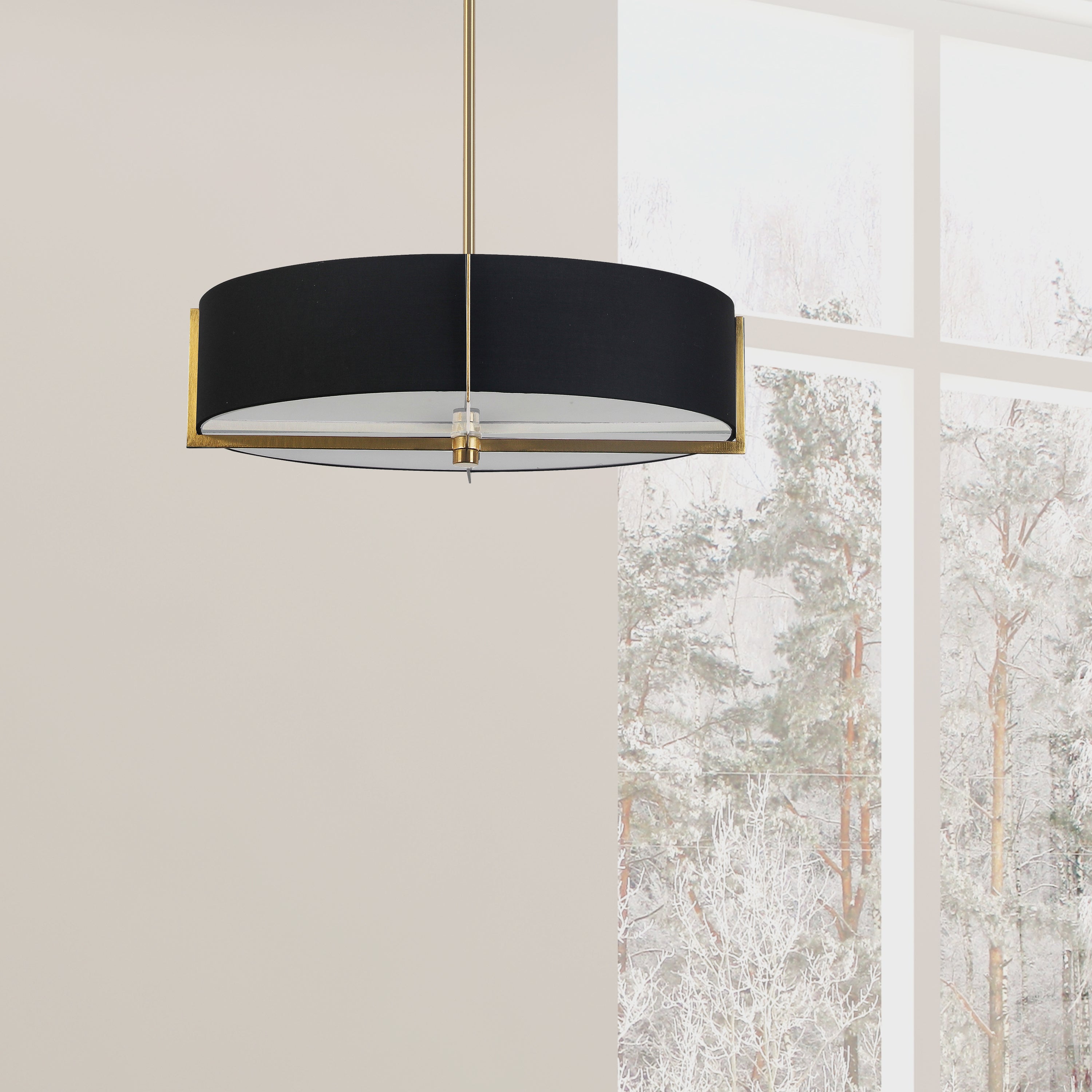 Dainolite Preston - PST-214P-AGB-BK - 4 Light Pendant, Aged Brass with Black Shade - Black