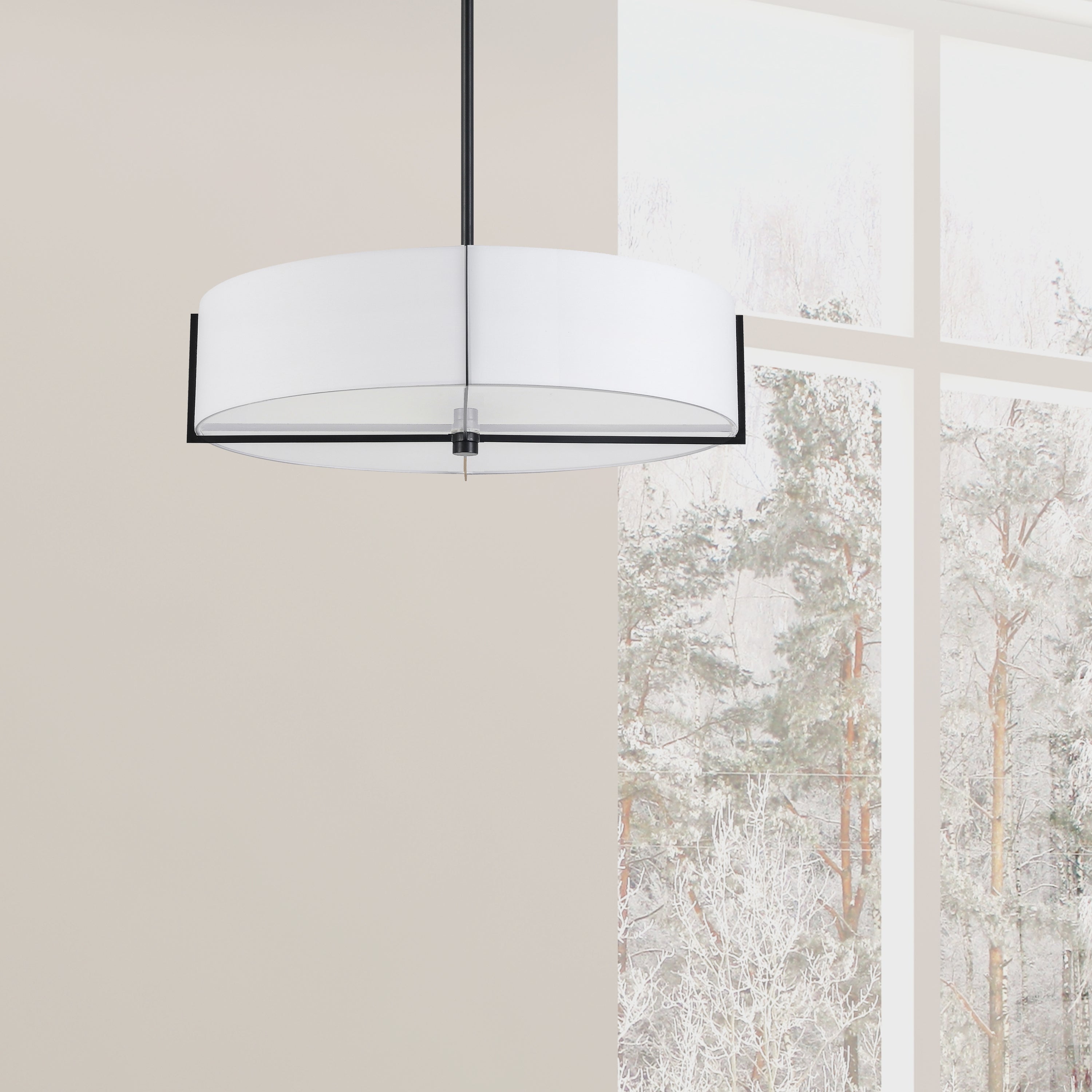 Dainolite Preston - PST-214P-MB-WH - 4 Light Pendant, Matte Black with White Shade - White