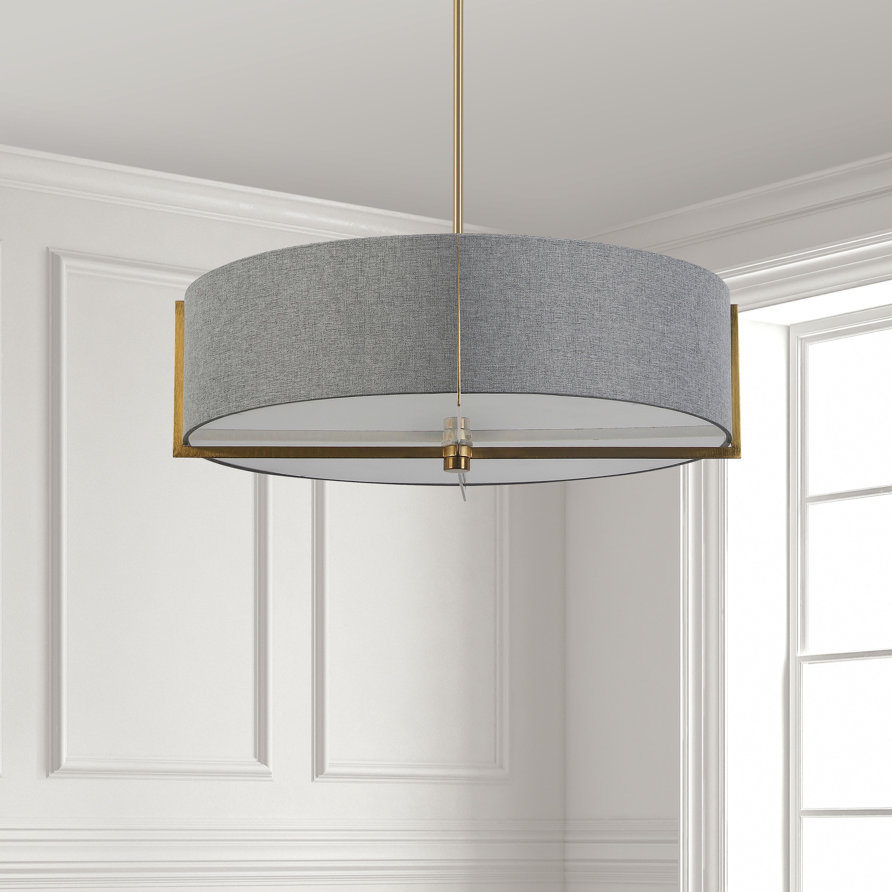 Dainolite Preston - PST-264LP-AGB-GRY - 4 Light Pendant, Aged Brass with Grey Shade - Grey