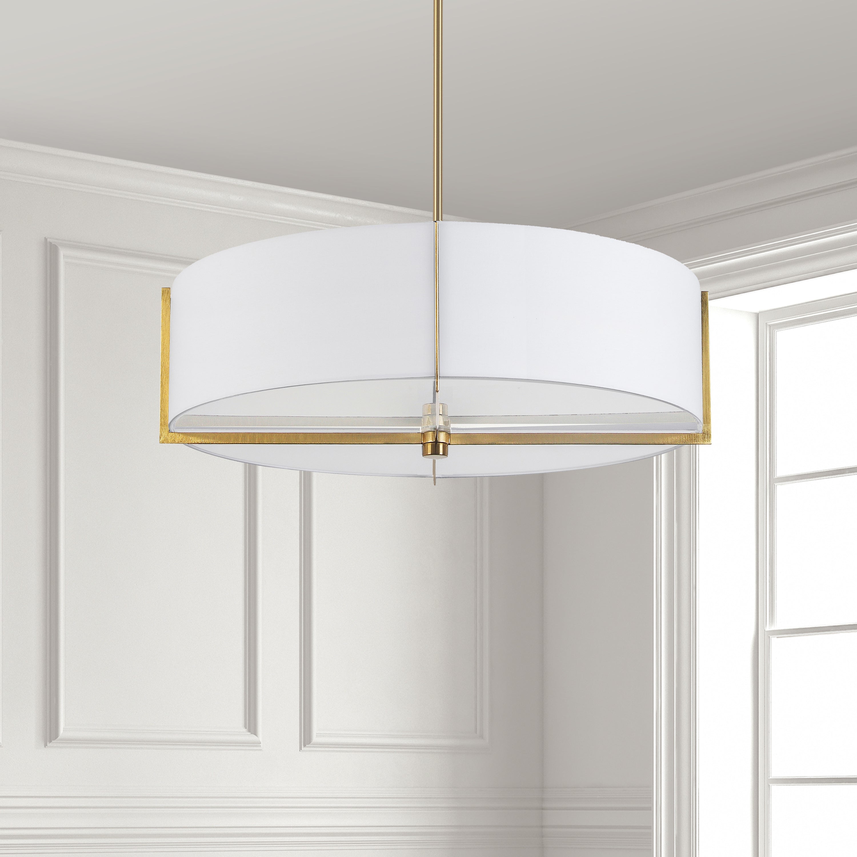 Dainolite Preston - PST-264LP-AGB-WH - 4 Light Pendant, Aged Brass with White Shade - White