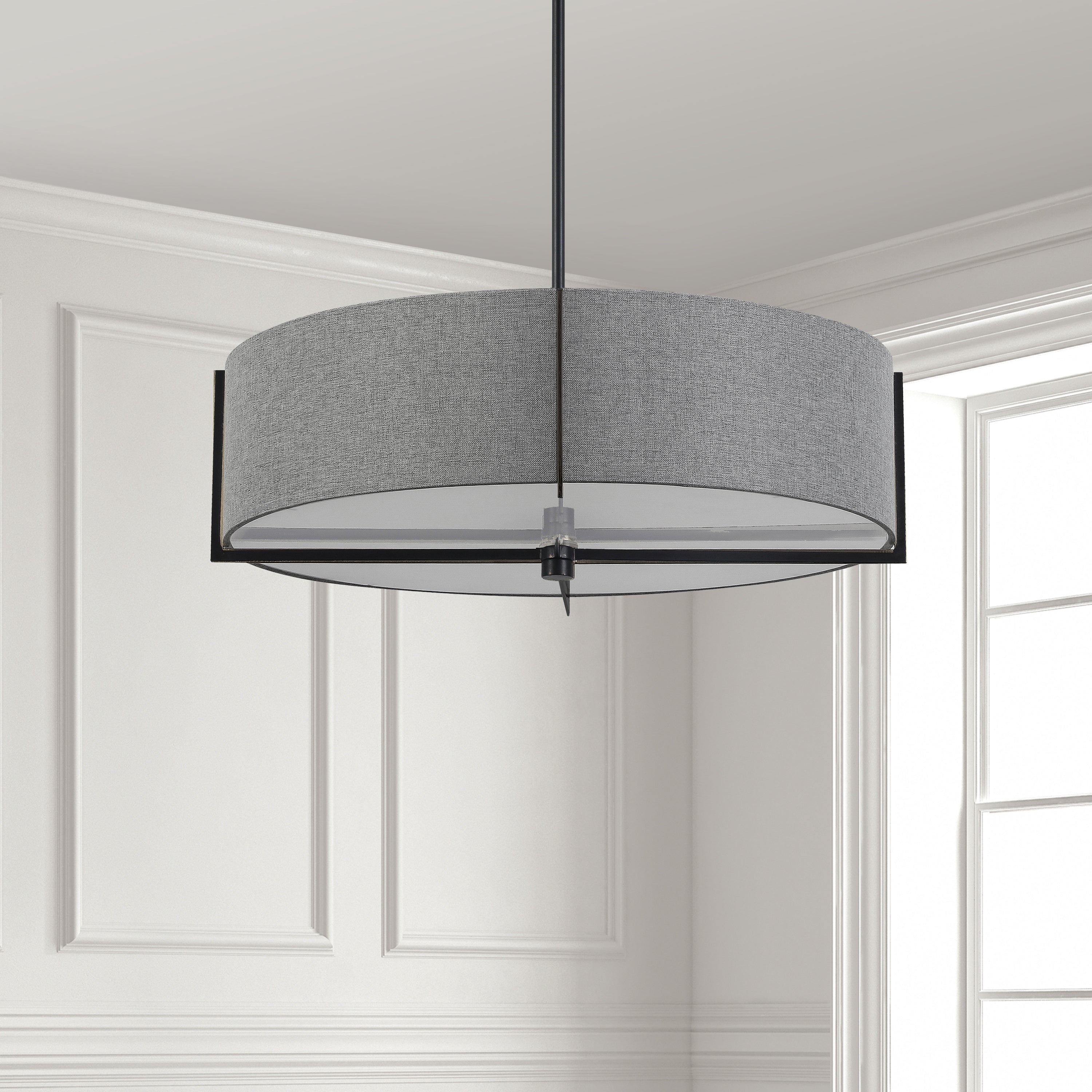 Dainolite Preston - PST-264LP-MB-GRY - 4 Light Pendant, Matte Black with Grey Shade - Grey