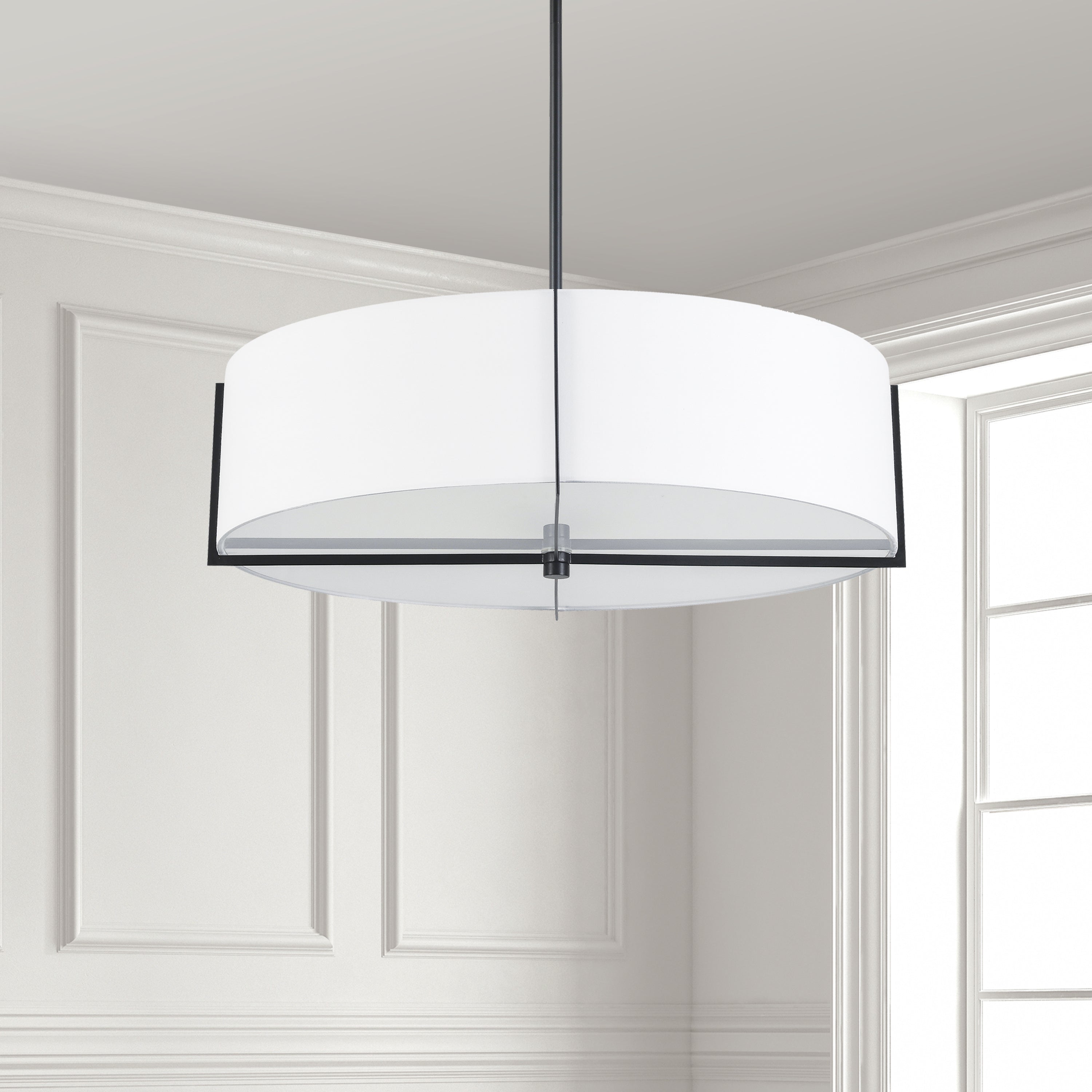 Dainolite Preston - PST-264LP-MB-WH - 4 Light Pendant, Matte Black with White Shade - White