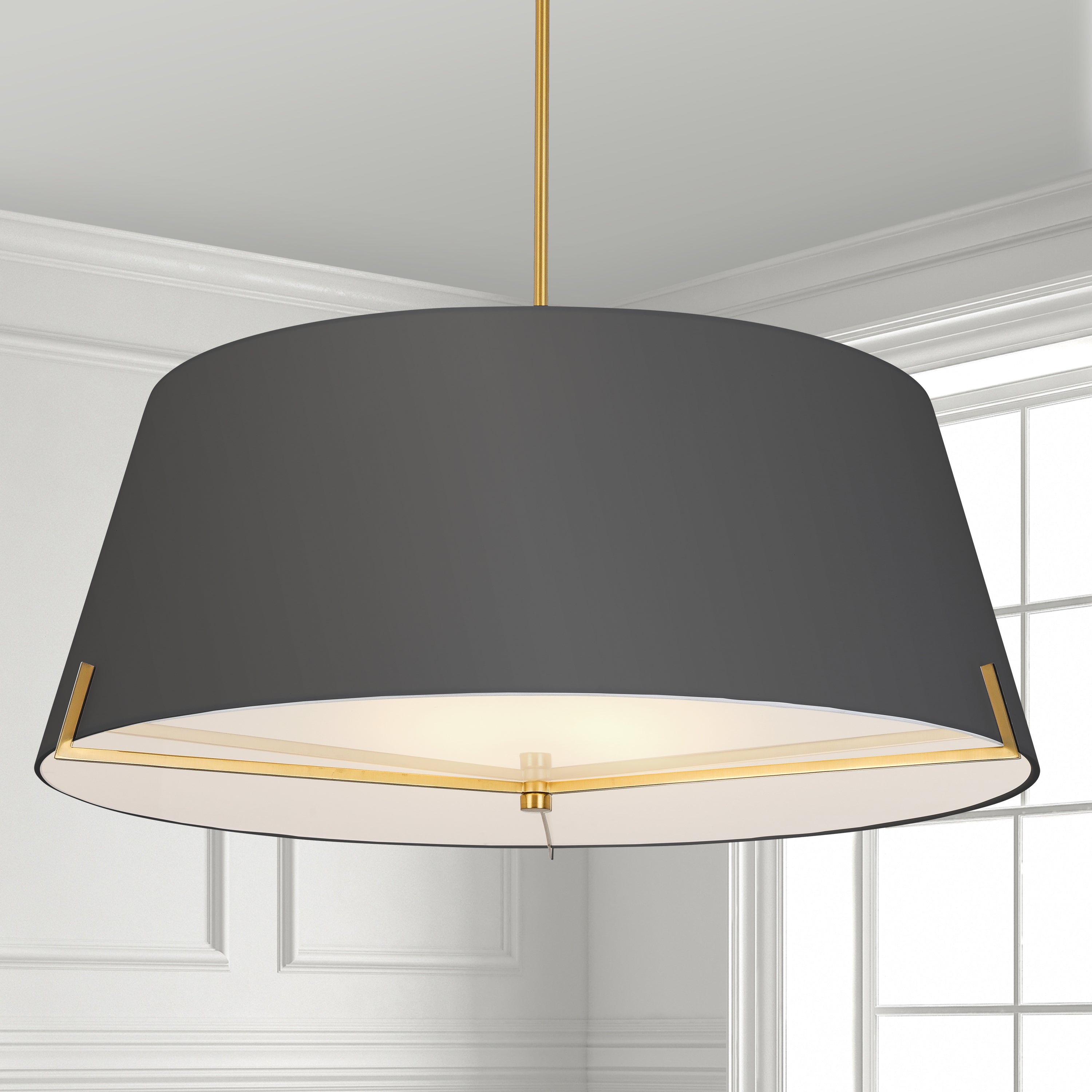 Dainolite Preston - PST-324P-AGB-BK - 4 Light Pendant Aged Brass with Black Fabric shade - Black